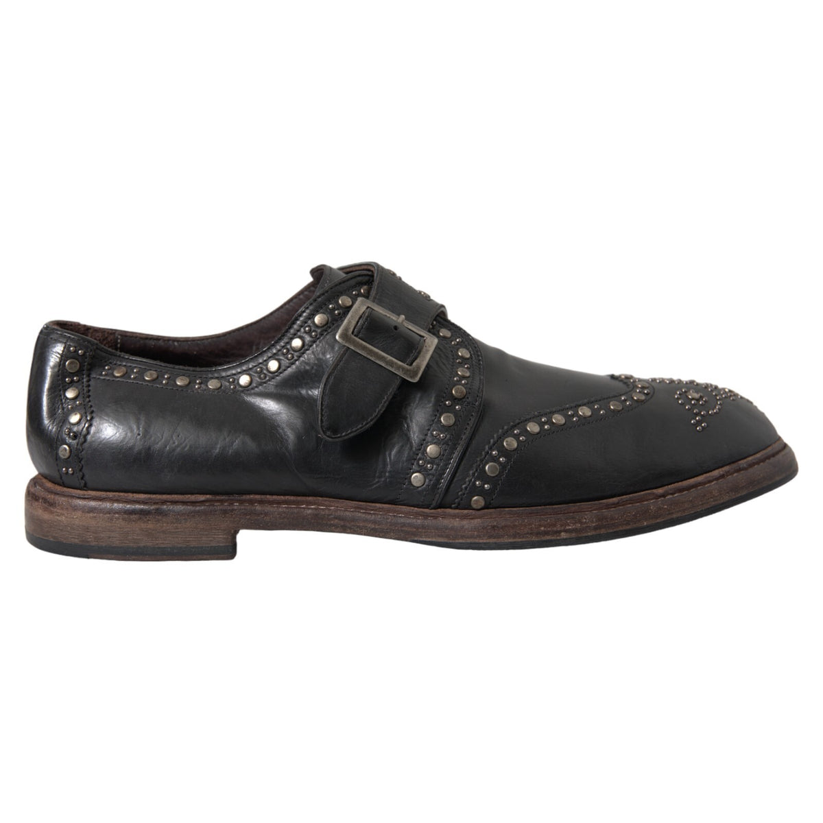 Dolce & Gabbana Black Leather Monk Strap Studded Dress Shoes