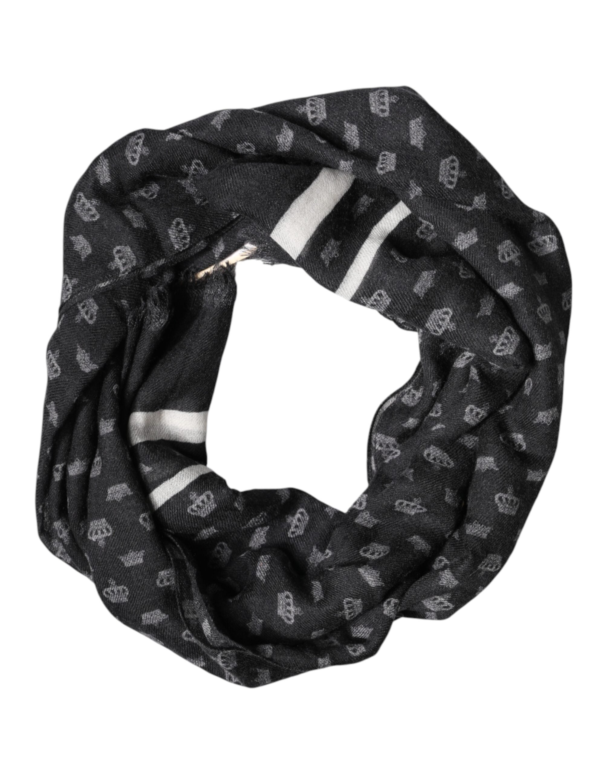 Dolce & Gabbana Black Crown Cashmere Neck Wrap Shawl Scarf Dolce & Gabbana