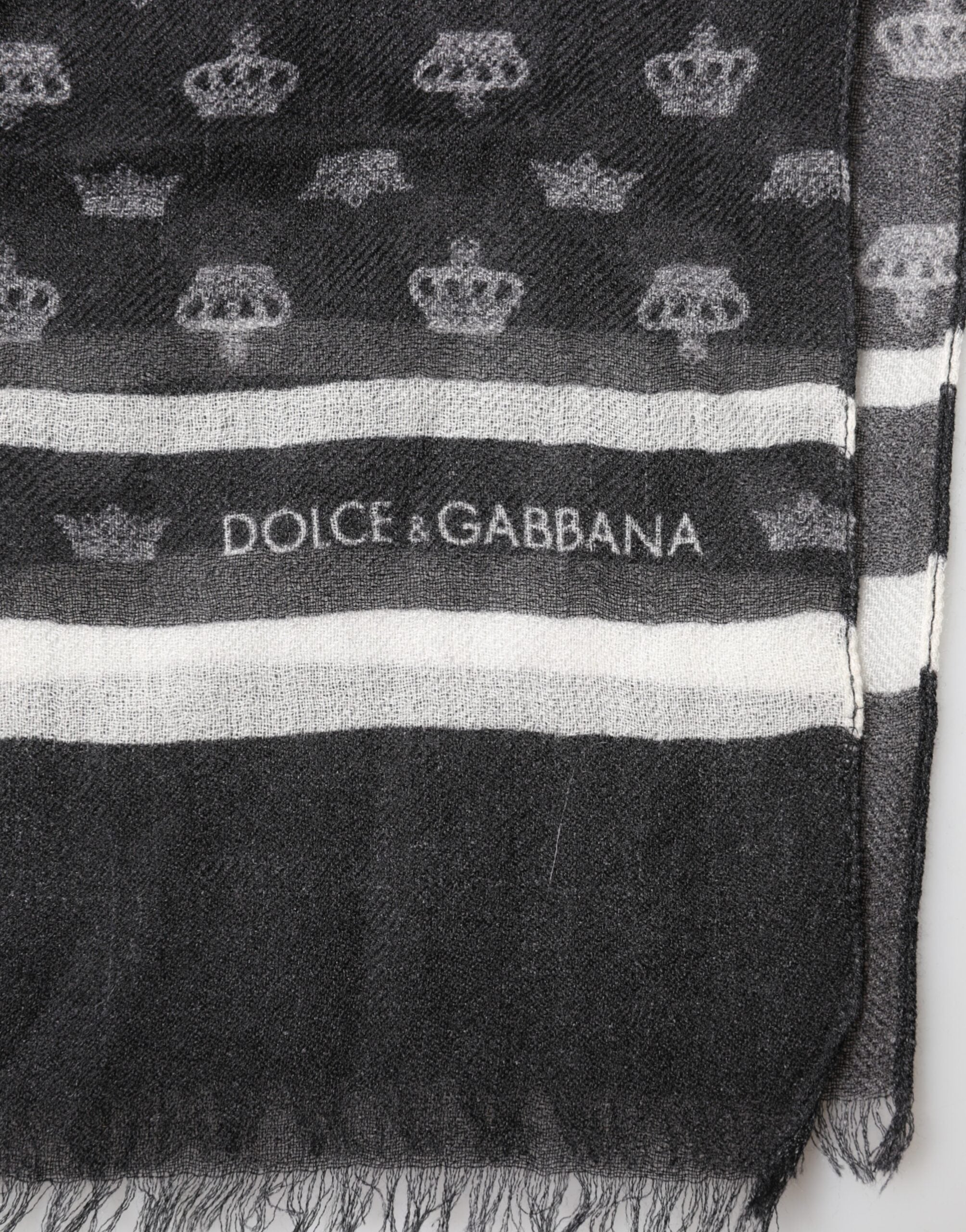 Dolce & Gabbana Black Crown Cashmere Neck Wrap Shawl Scarf Dolce & Gabbana