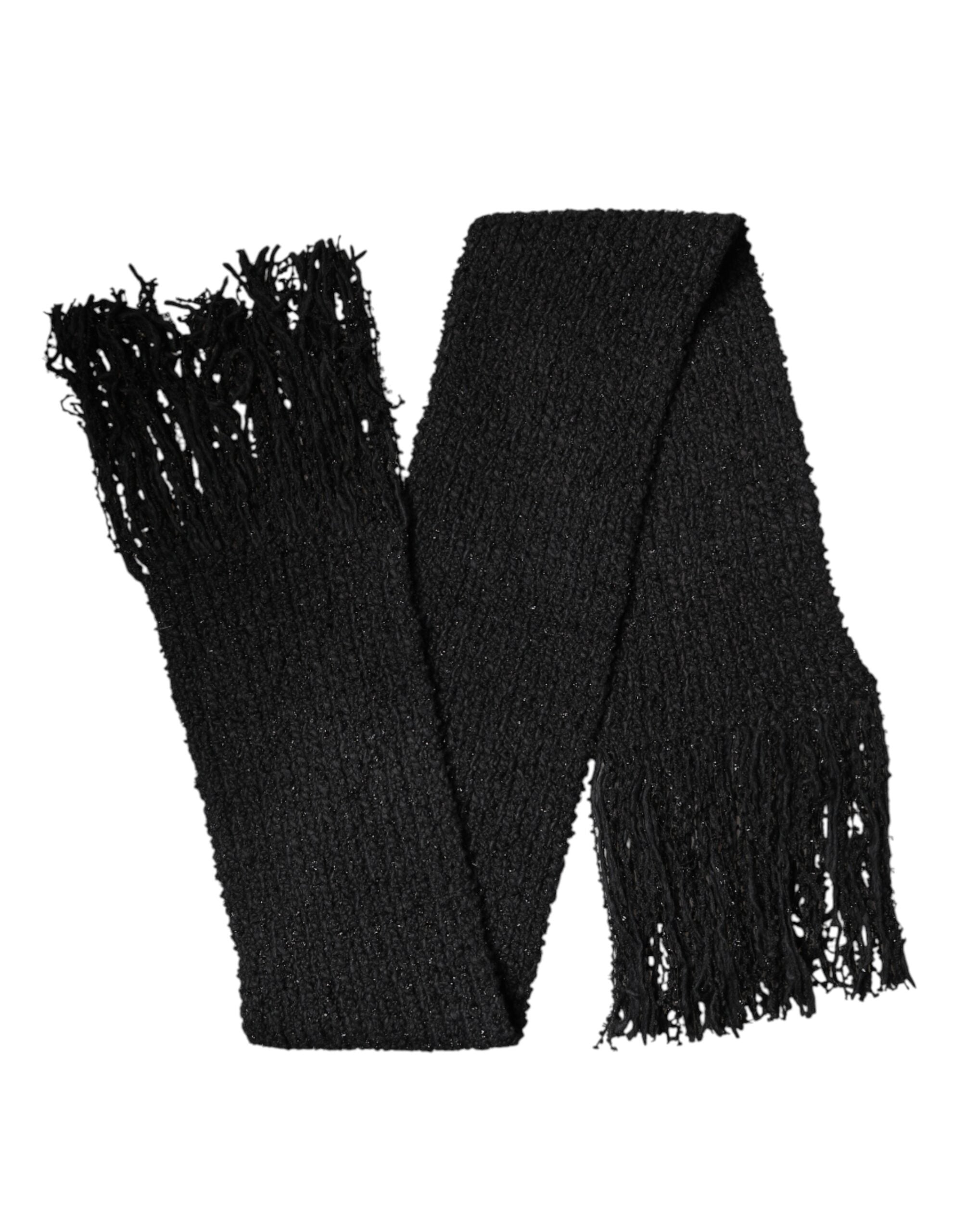 Dolce & Gabbana Black Cashmere Knit Shawl Fringes Scarf Dolce & Gabbana