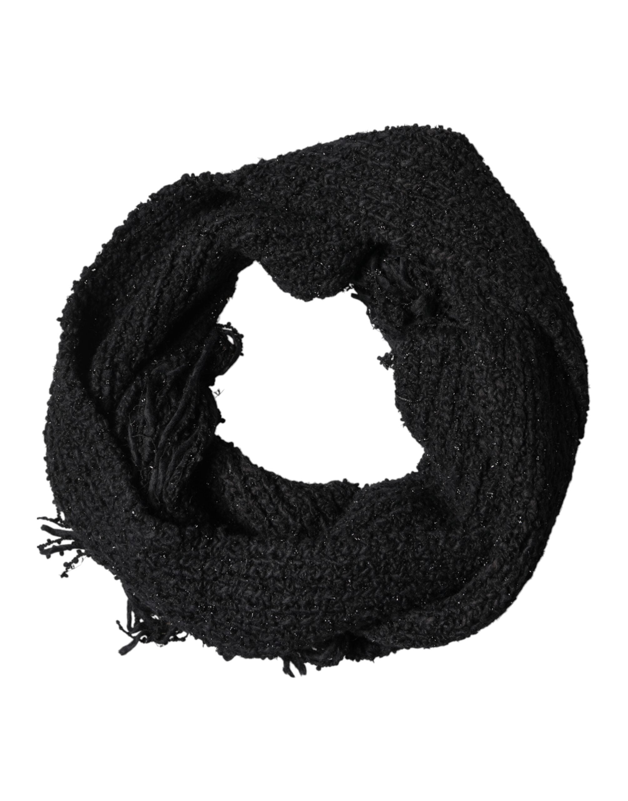 Dolce & Gabbana Black Cashmere Knit Shawl Fringes Scarf Dolce & Gabbana