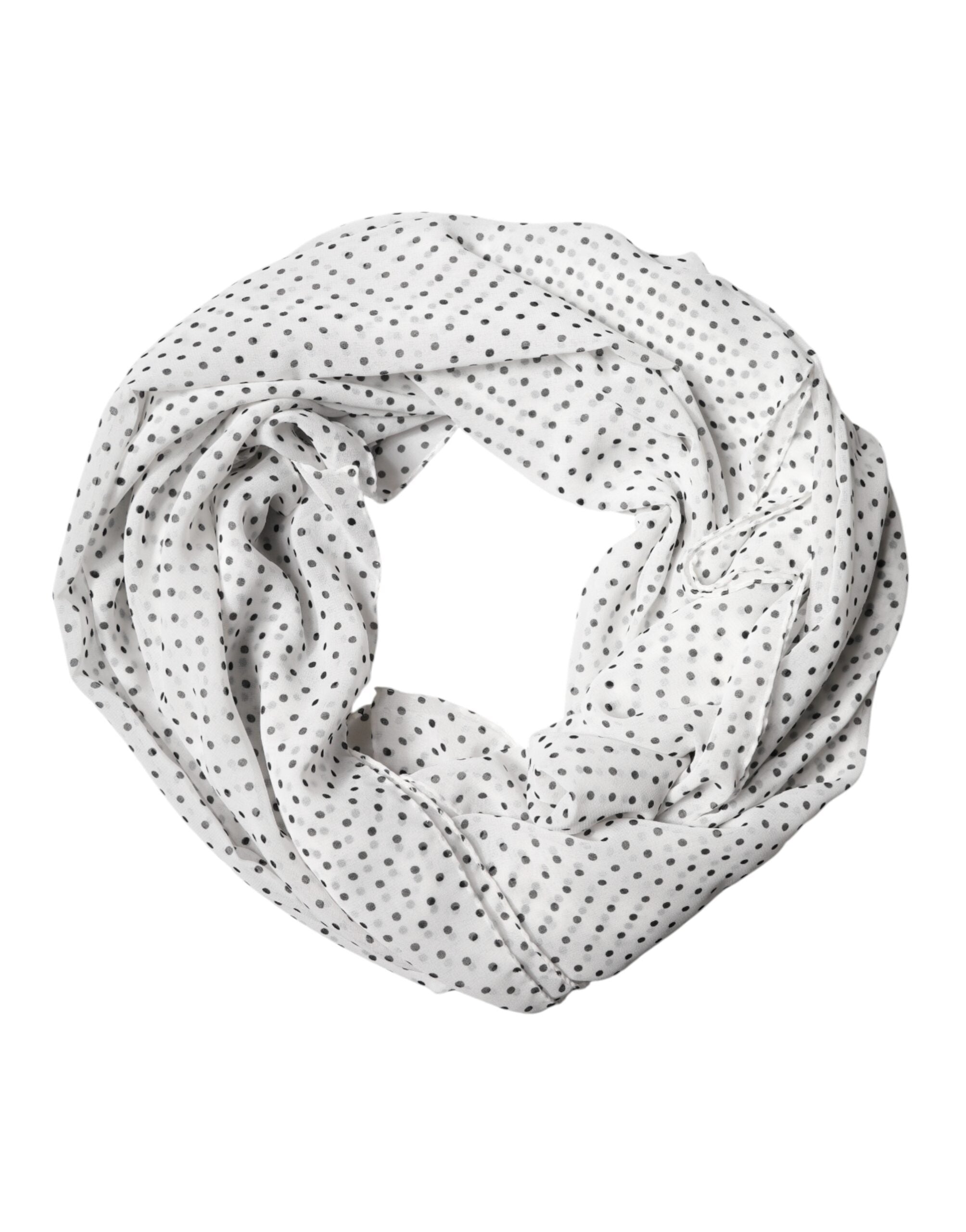 Dolce & Gabbana White Polka Dot Polyester Shawl Scarf Dolce & Gabbana