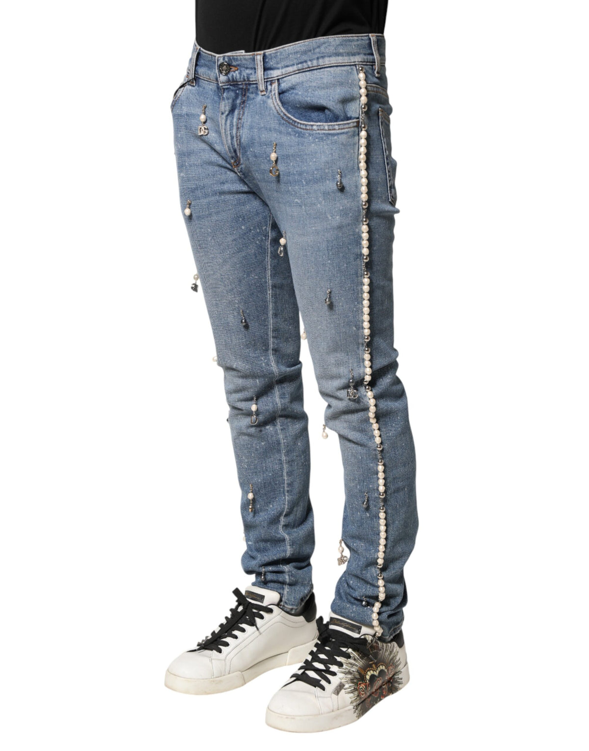 Dolce & Gabbana Blue Embellished Cotton Skinny Denim Jeans