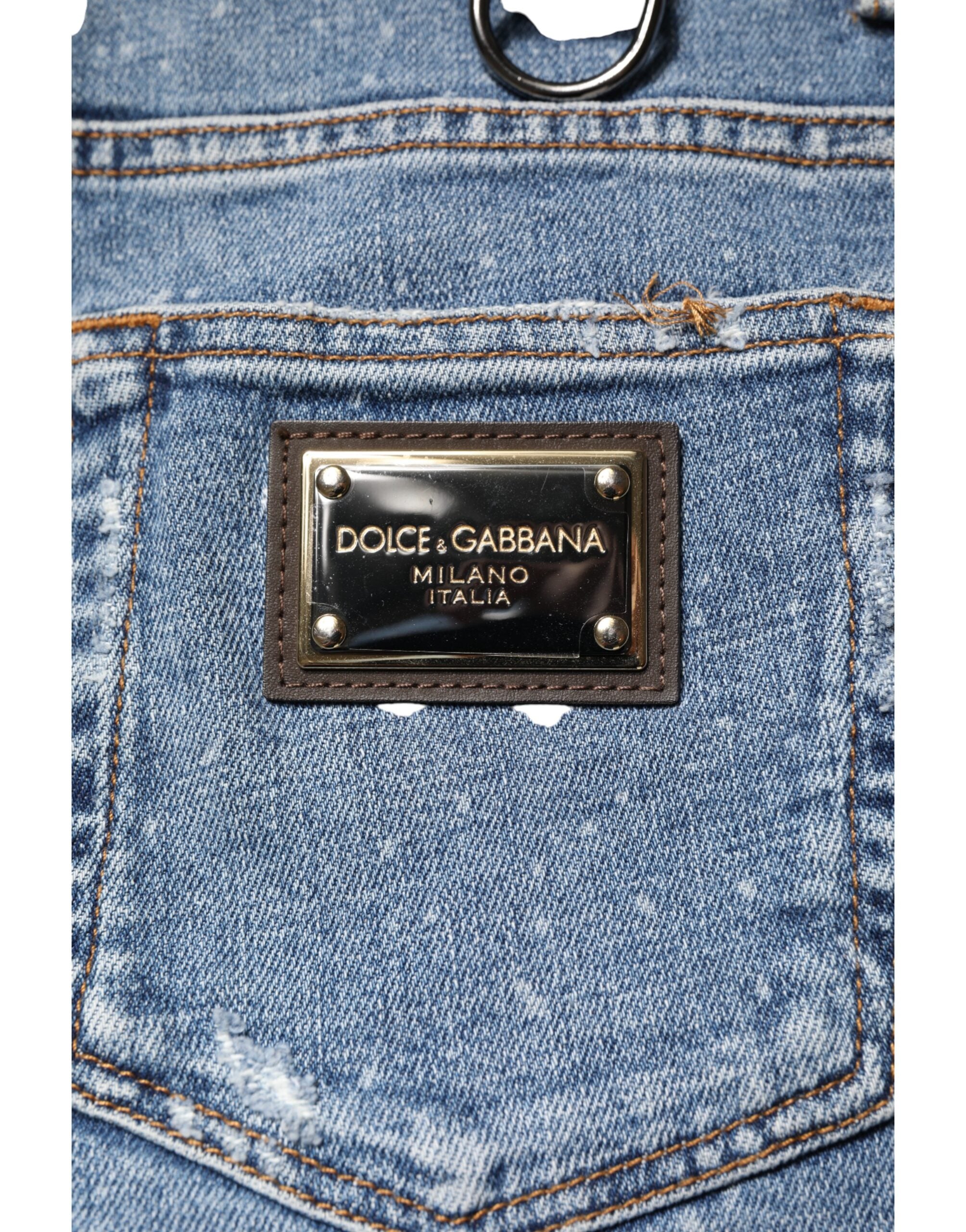 Dolce & Gabbana Blue Embellished Cotton Skinny Denim Jeans Dolce & Gabbana