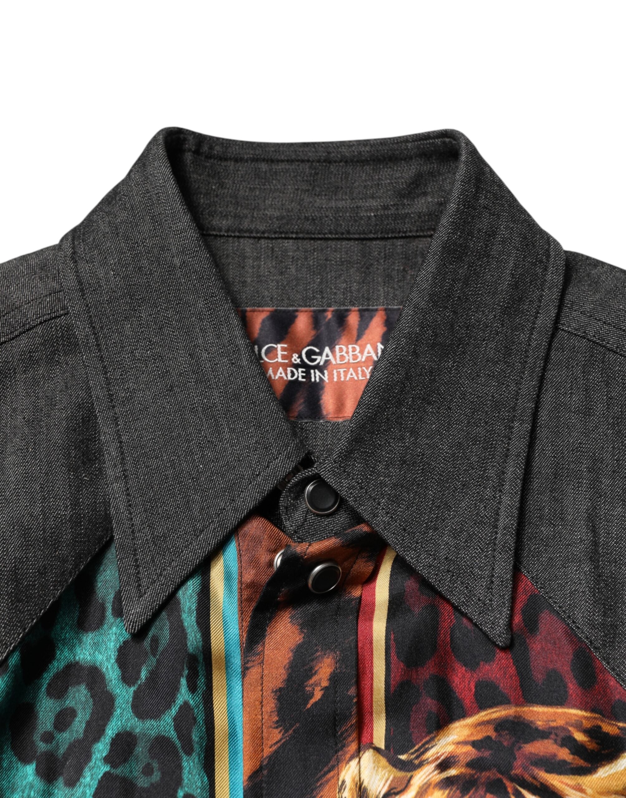 Dolce & Gabbana Multicolor Tiger Leopard Print Silk Men Shirt Dolce & Gabbana
