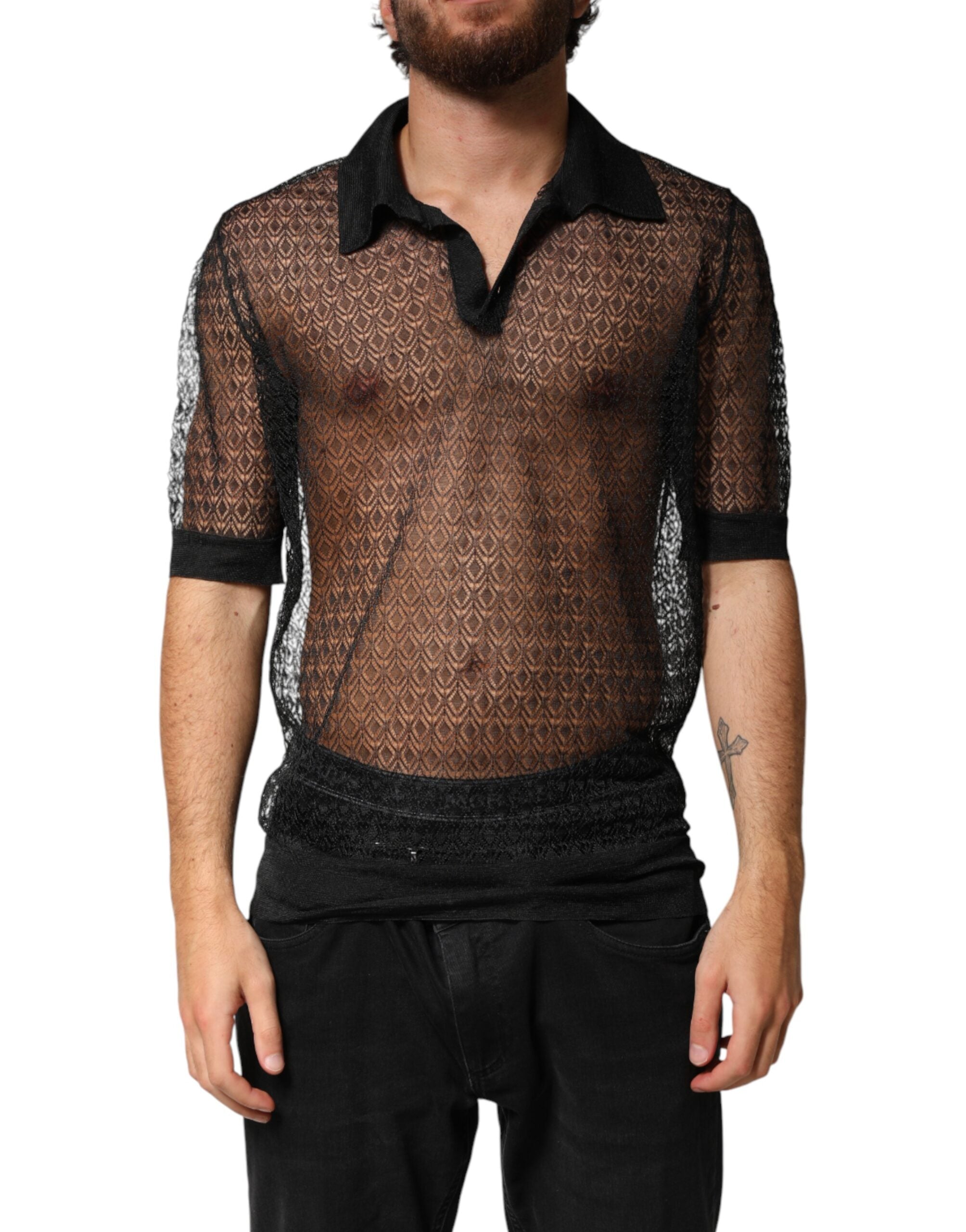 Dolce & Gabbana Black Sheer Short Sleeves Casual Polo  Top Dolce & Gabbana