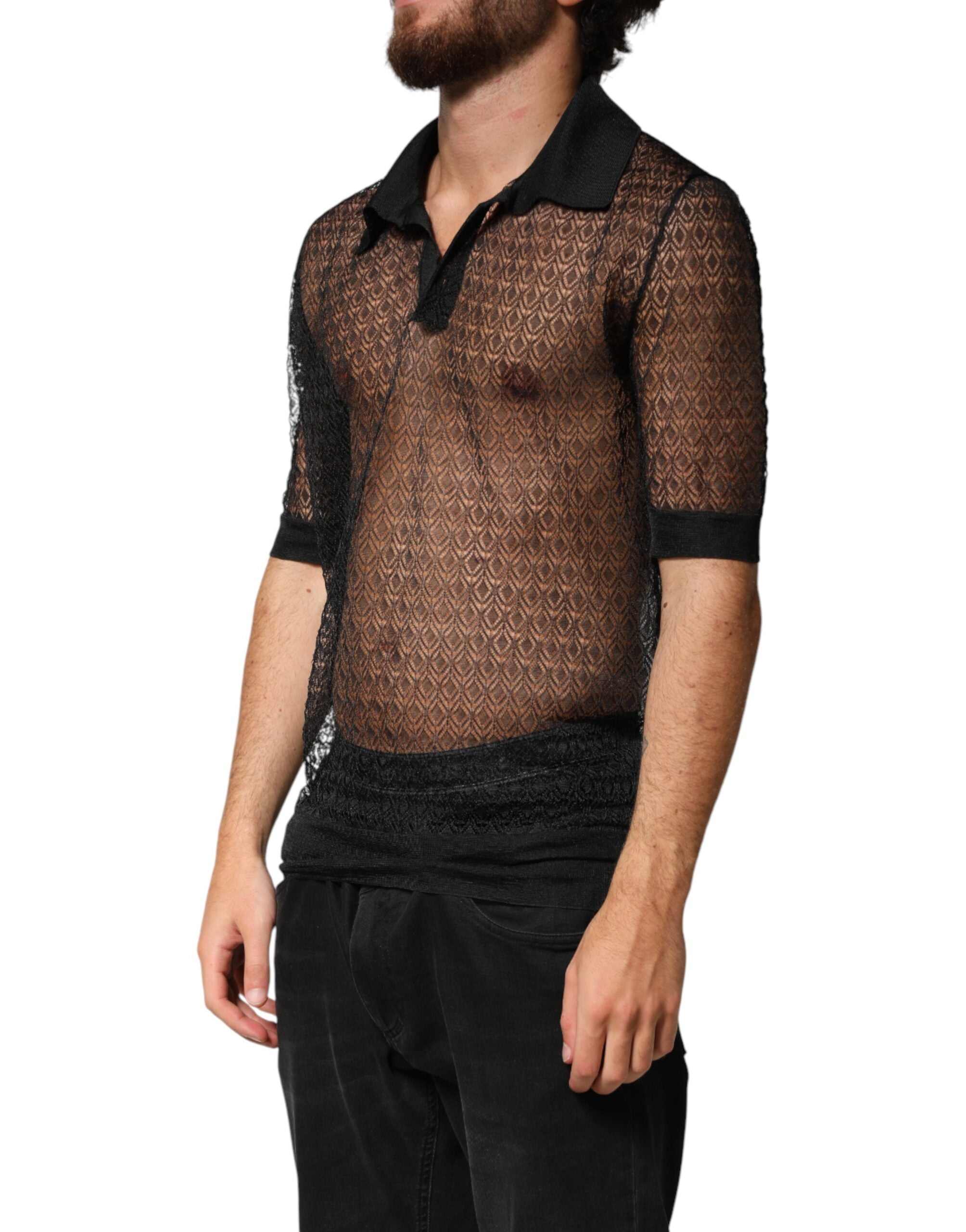 Dolce & Gabbana Black Sheer Short Sleeves Casual Polo  Top Dolce & Gabbana