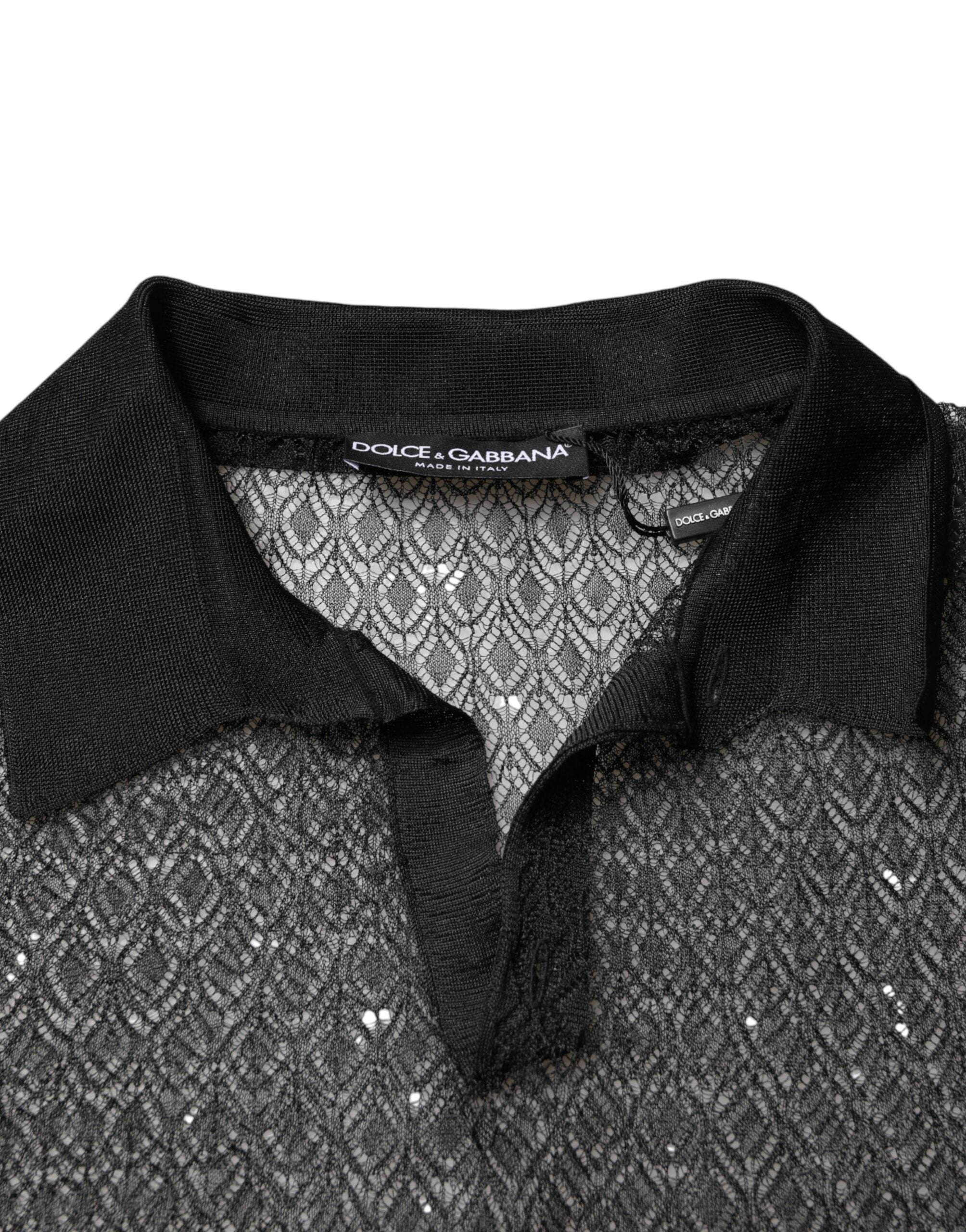 Dolce & Gabbana Black Sheer Short Sleeves Casual Polo  Top Dolce & Gabbana