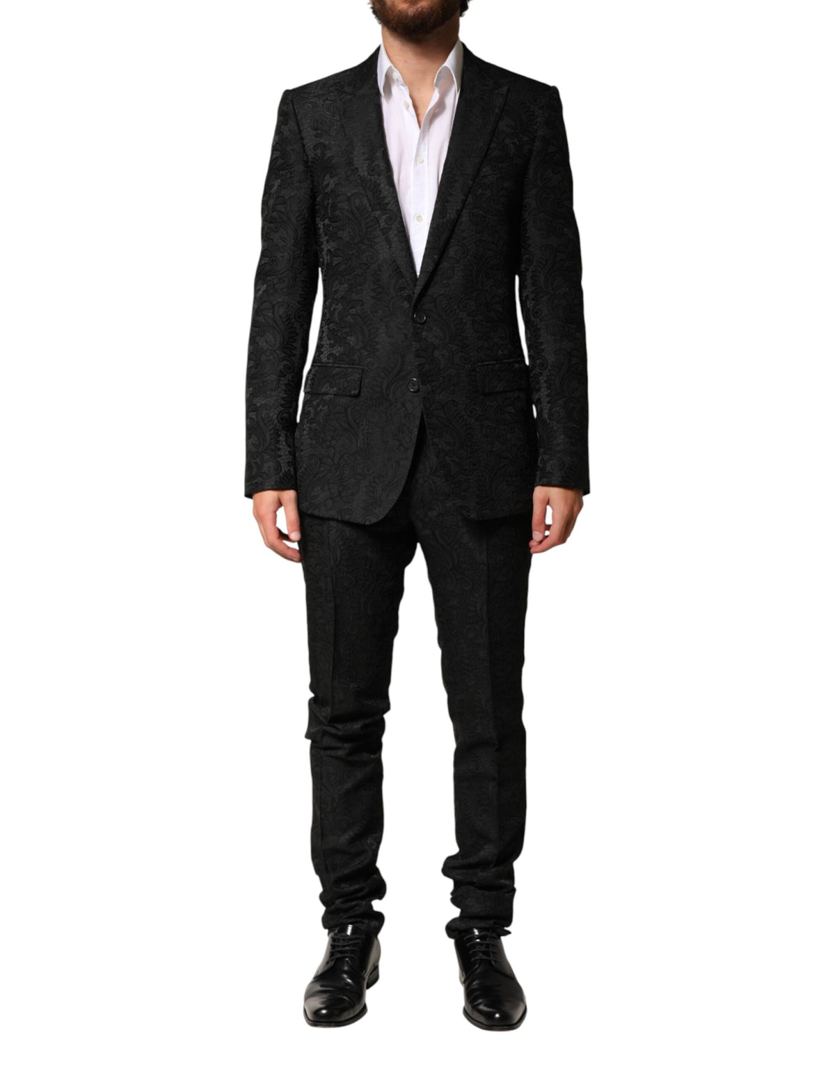 Dolce & Gabbana Black Brocade Single Breasted 2 Piece Suit
