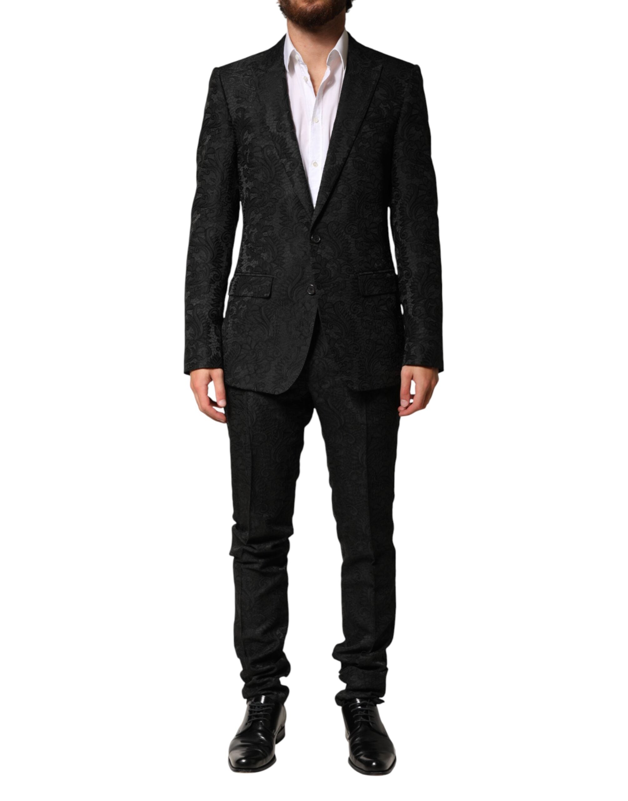 Dolce & Gabbana Black Brocade Single Breasted 2 Piece Suit Dolce & Gabbana