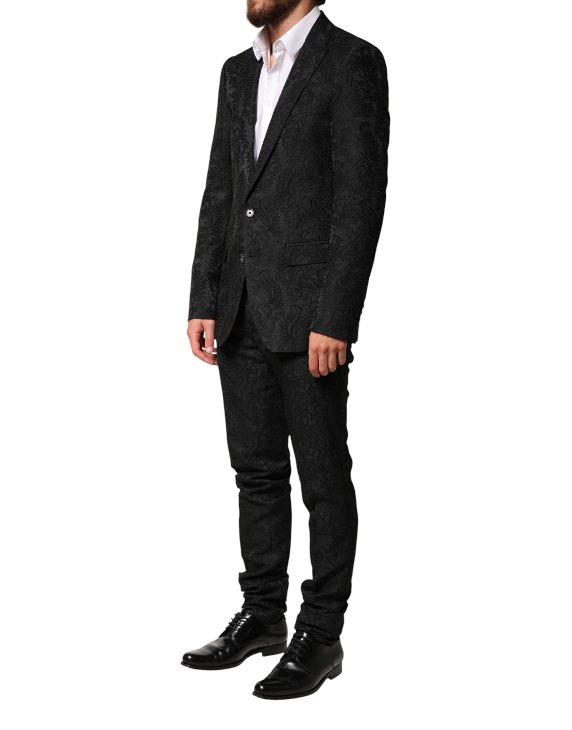 Dolce & Gabbana Black Brocade Single Breasted 2 Piece Suit Dolce & Gabbana