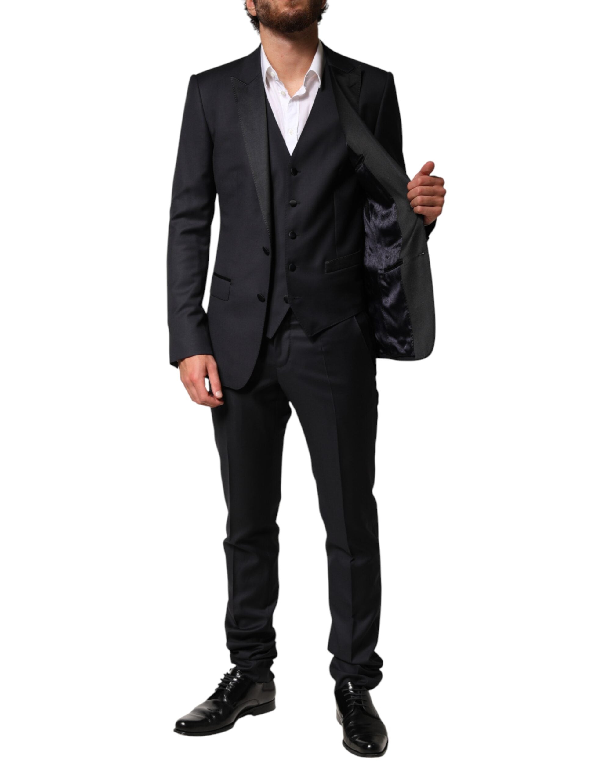 Dolce & Gabbana Black Wool Single Breasted 3 Piece Men Suit Dolce & Gabbana