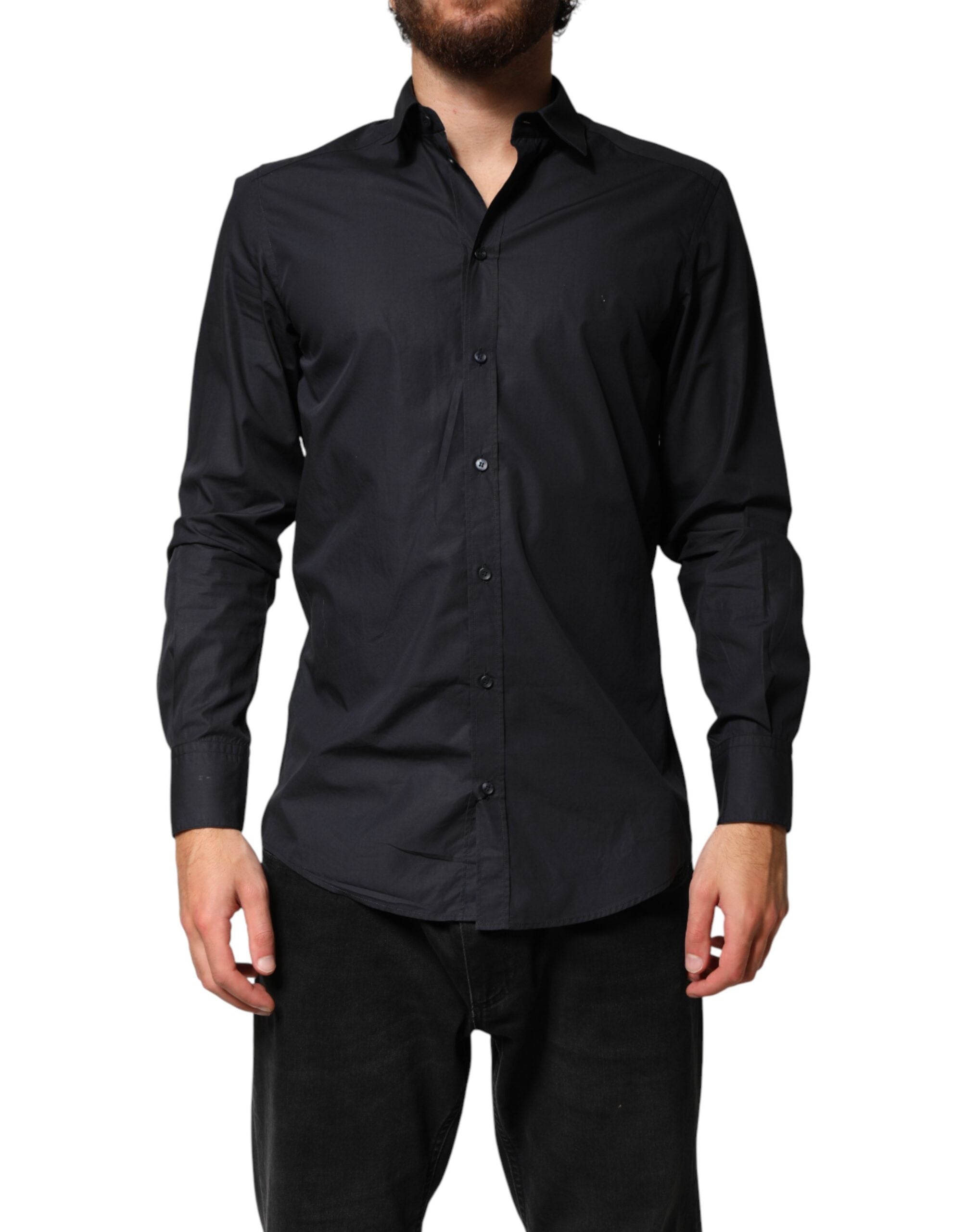 Dolce & Gabbana Black Cotton Long Sleeves Dress Formal Shirt Dolce & Gabbana