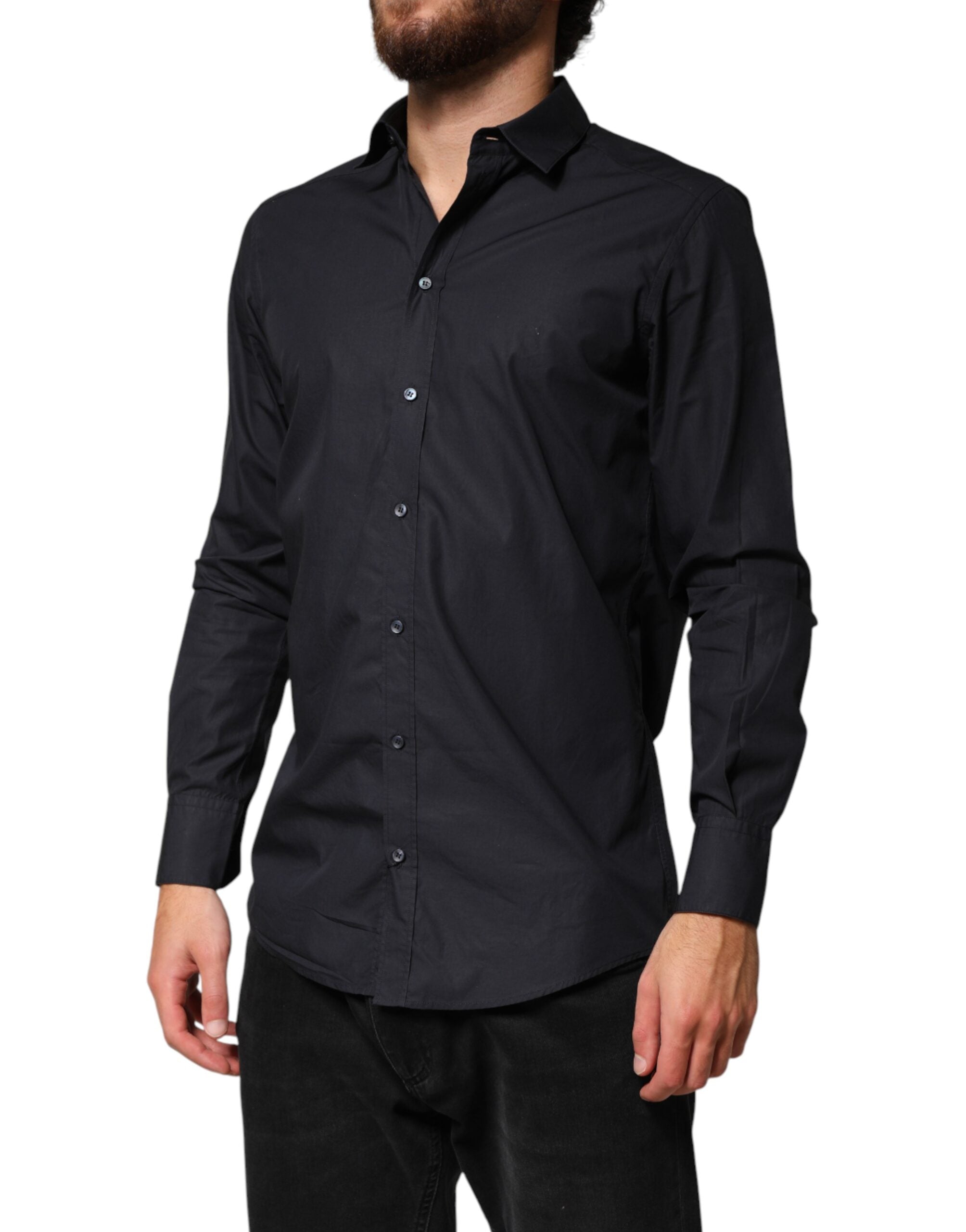 Dolce & Gabbana Black Cotton Long Sleeves Dress Formal Shirt Dolce & Gabbana