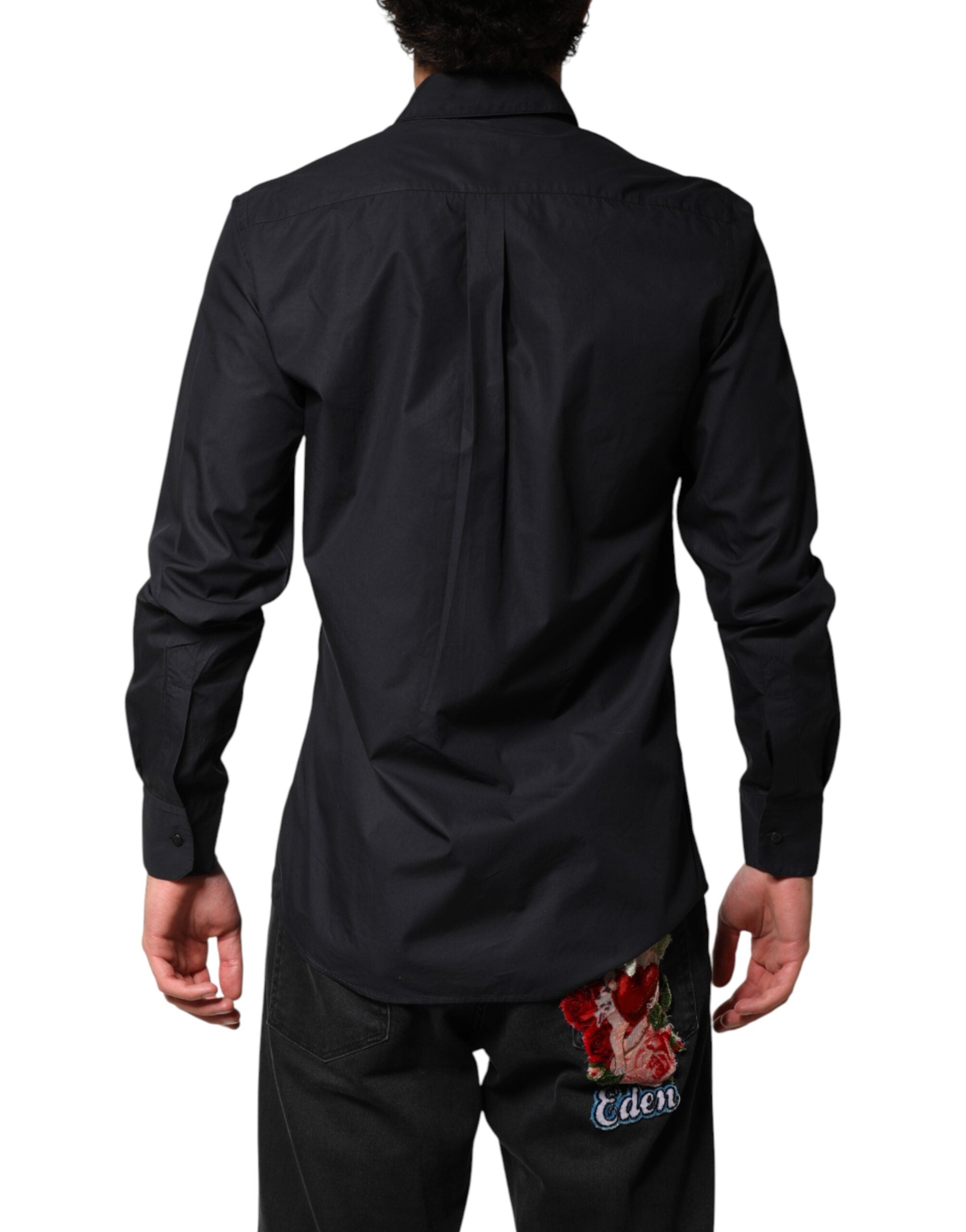 Dolce & Gabbana Black Cotton Long Sleeves Dress Formal Shirt Dolce & Gabbana
