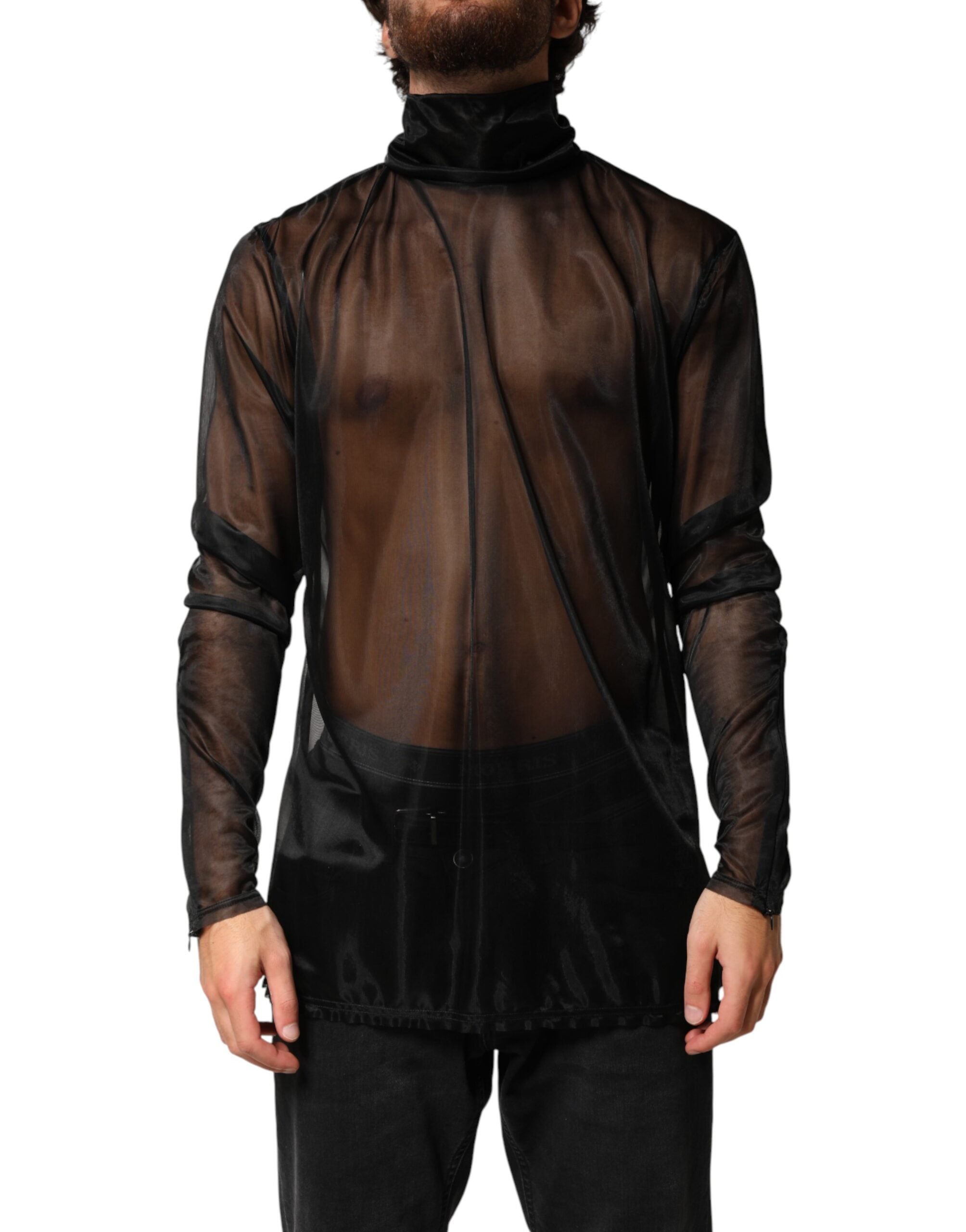 Dolce & Gabbana Black Sheer Long Sleeves Turtleneck Top Dolce & Gabbana