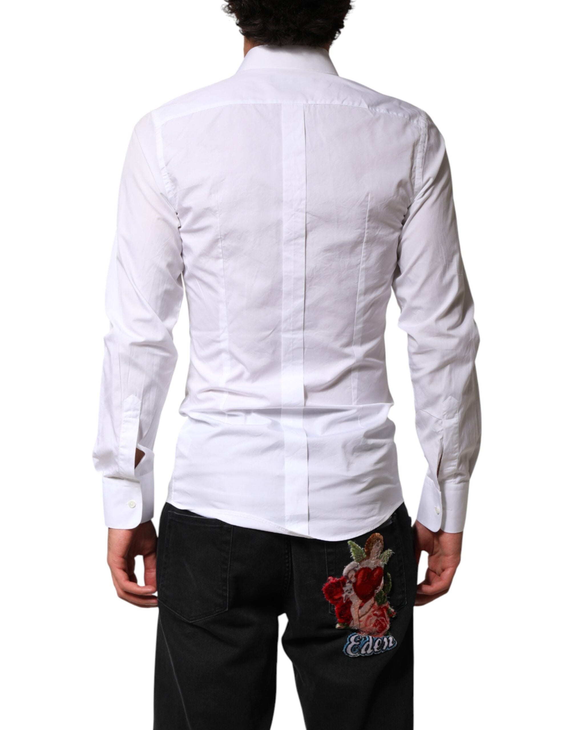 Dolce & Gabbana White Cotton GOLD Collared Dress Bib Formal Shirt Dolce & Gabbana