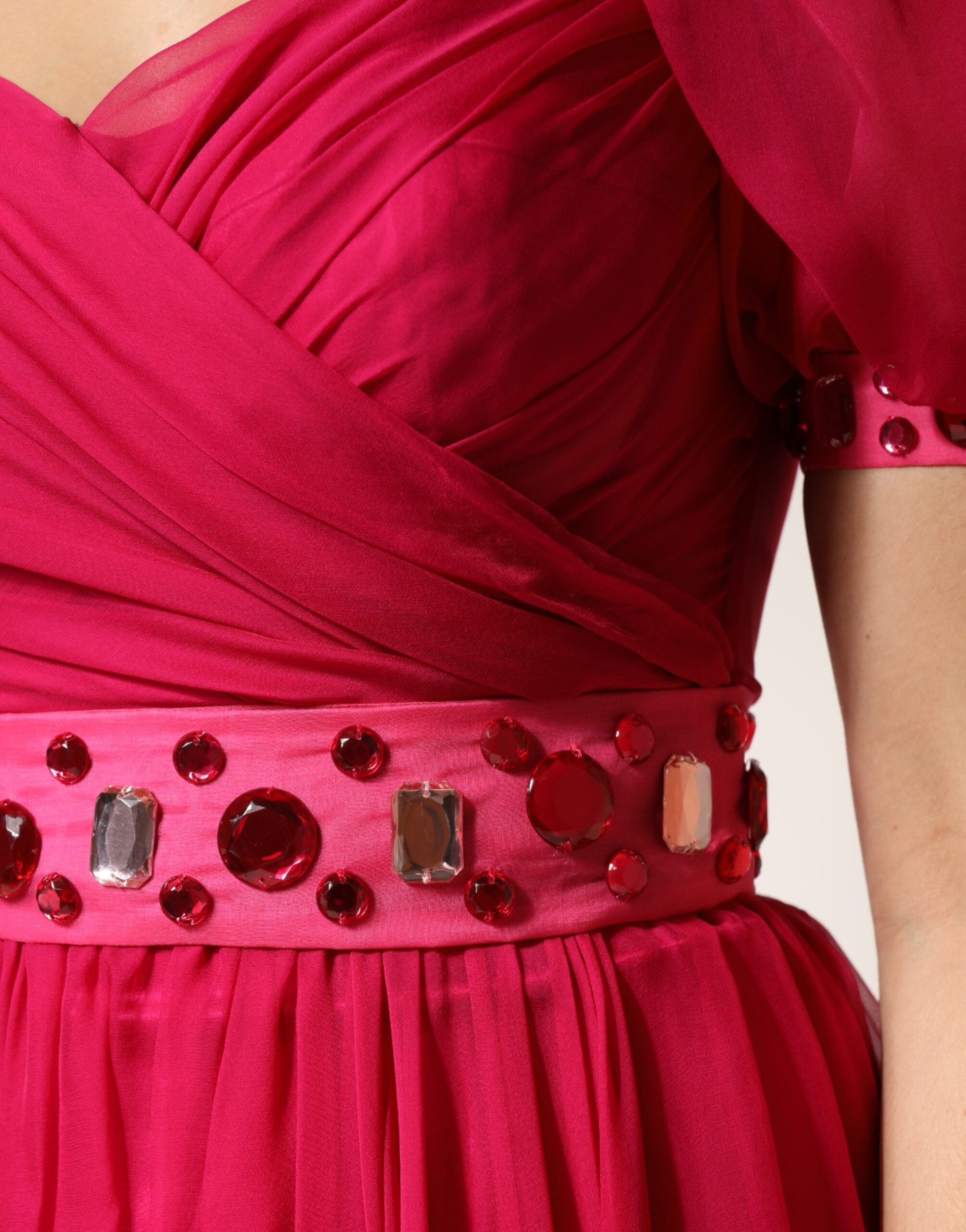 Dolce & Gabbana Pink Silk Embellished A-line Midi Dress Dolce & Gabbana