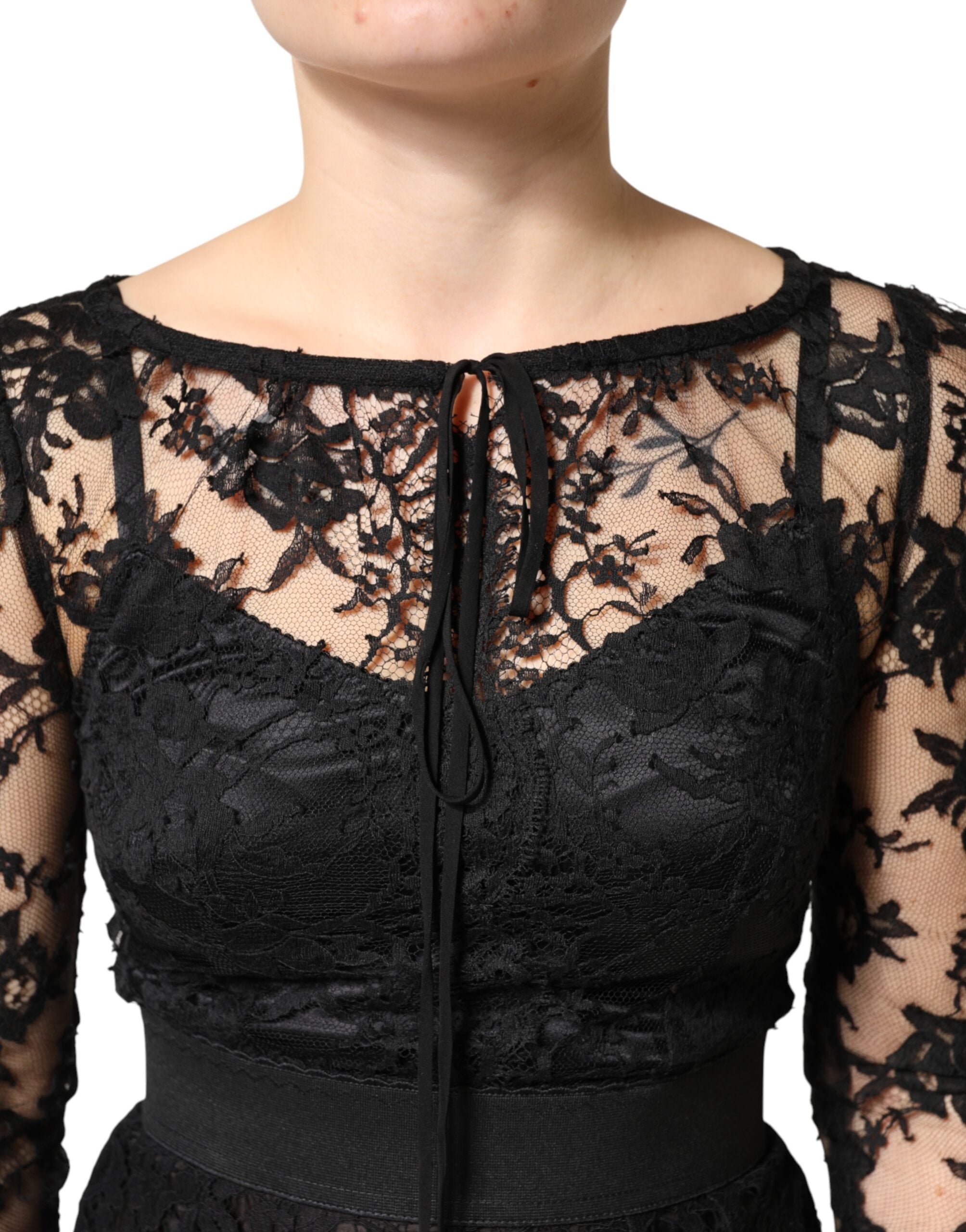 Dolce & Gabbana Black Lace Trim Cotton Sheath Midi Dress Dolce & Gabbana