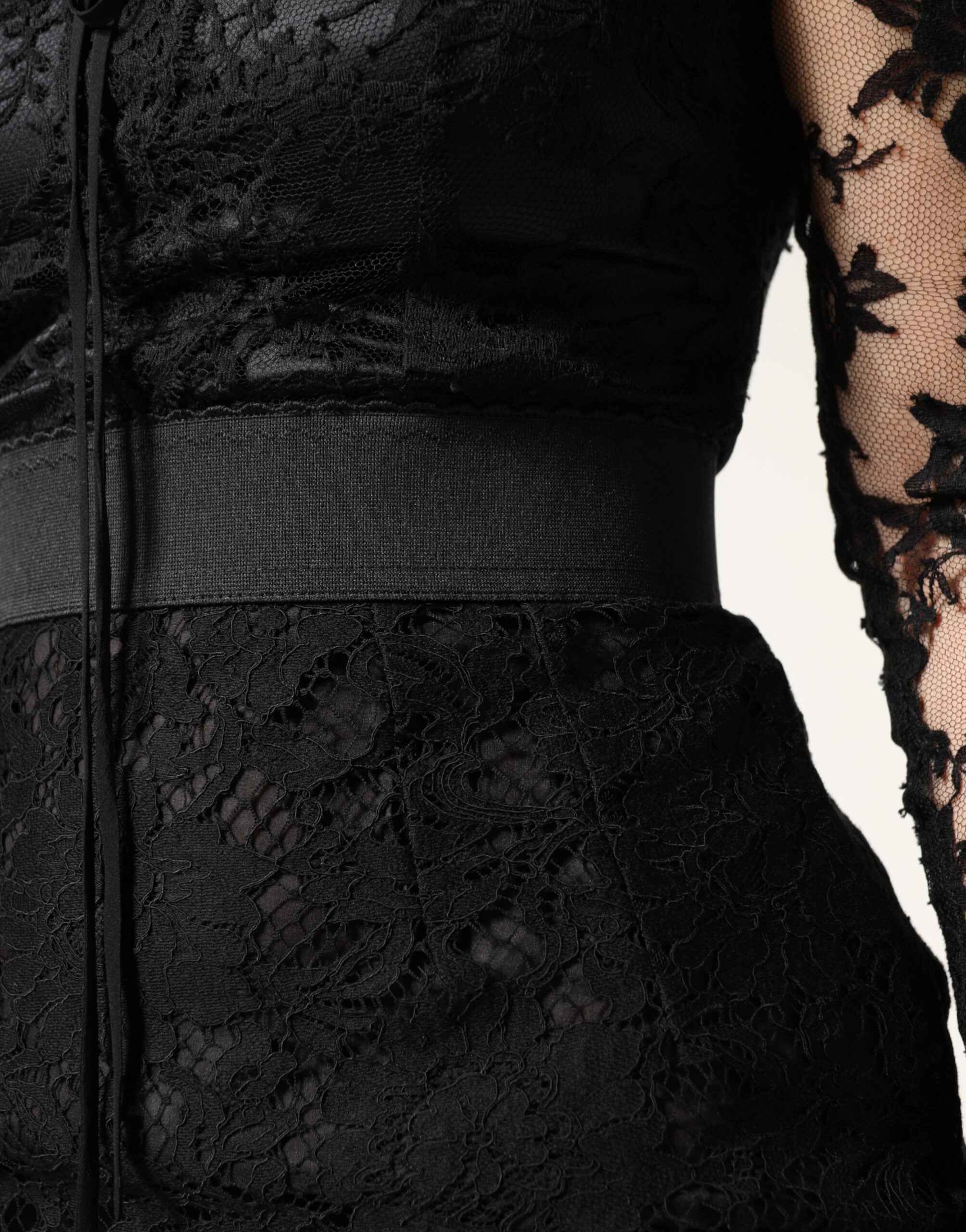 Dolce & Gabbana Black Lace Trim Cotton Sheath Midi Dress Dolce & Gabbana