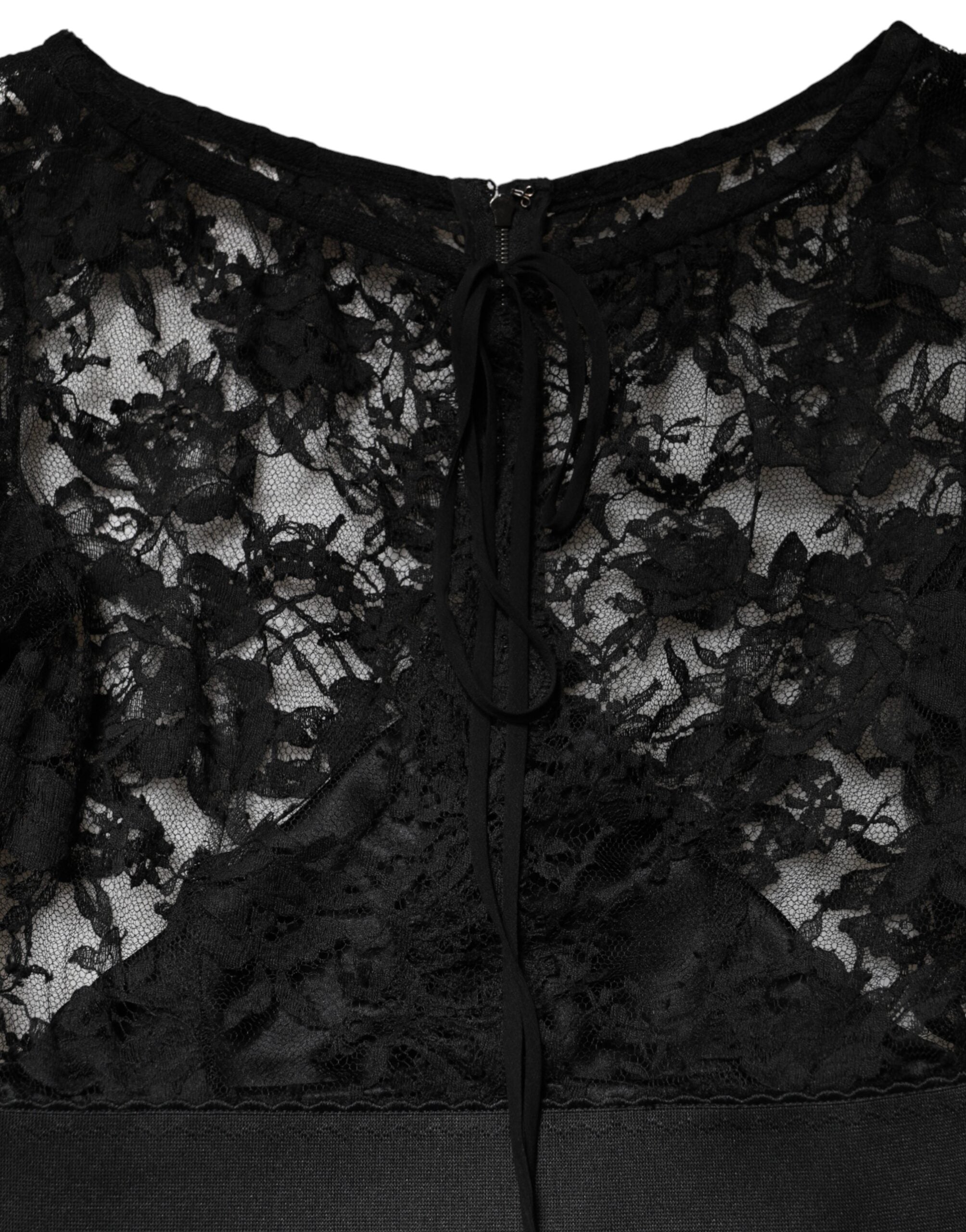 Dolce & Gabbana Black Lace Trim Cotton Sheath Midi Dress Dolce & Gabbana
