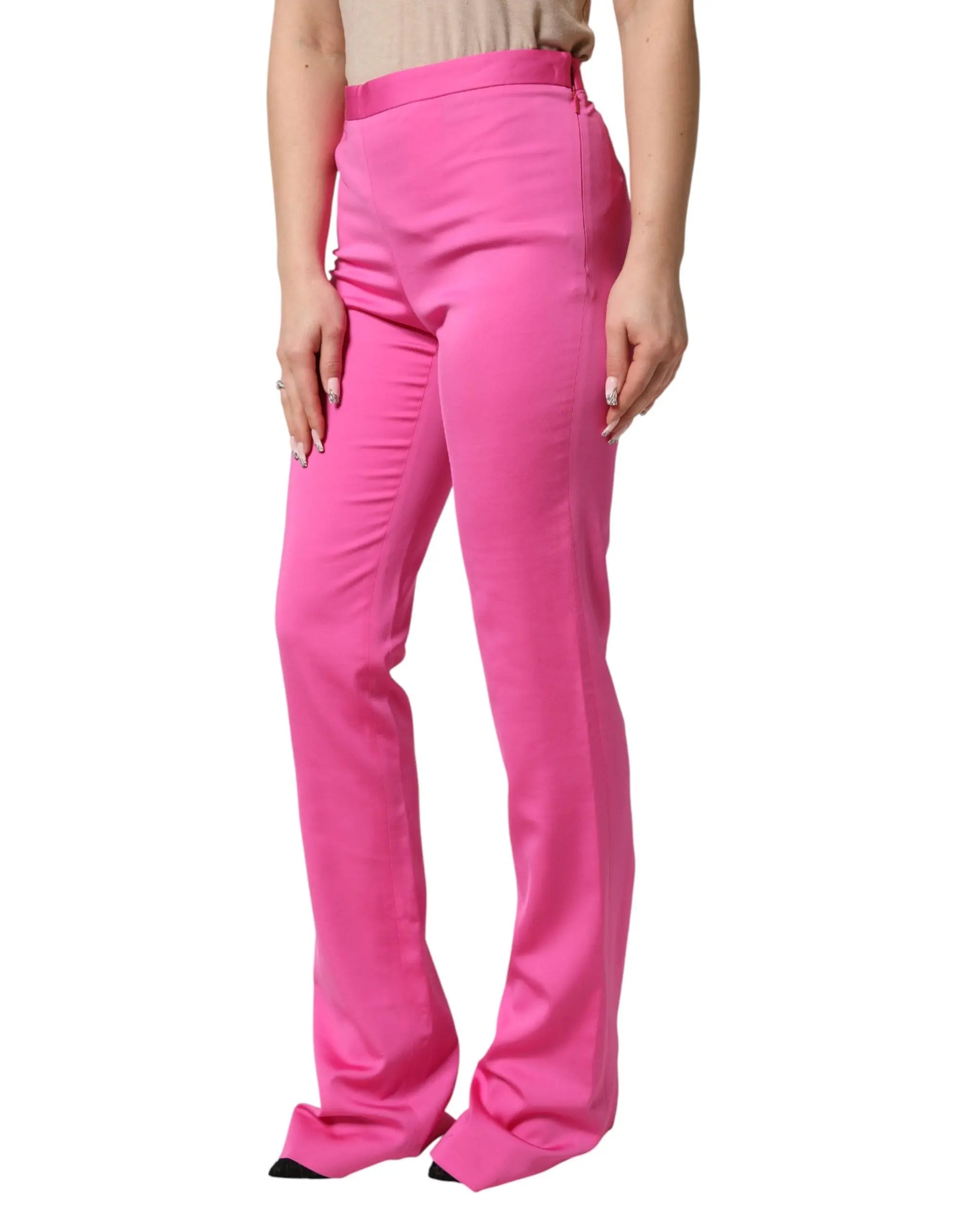 Versace Pink Viscose High Waist Straight Casual Trouser Pants Versace