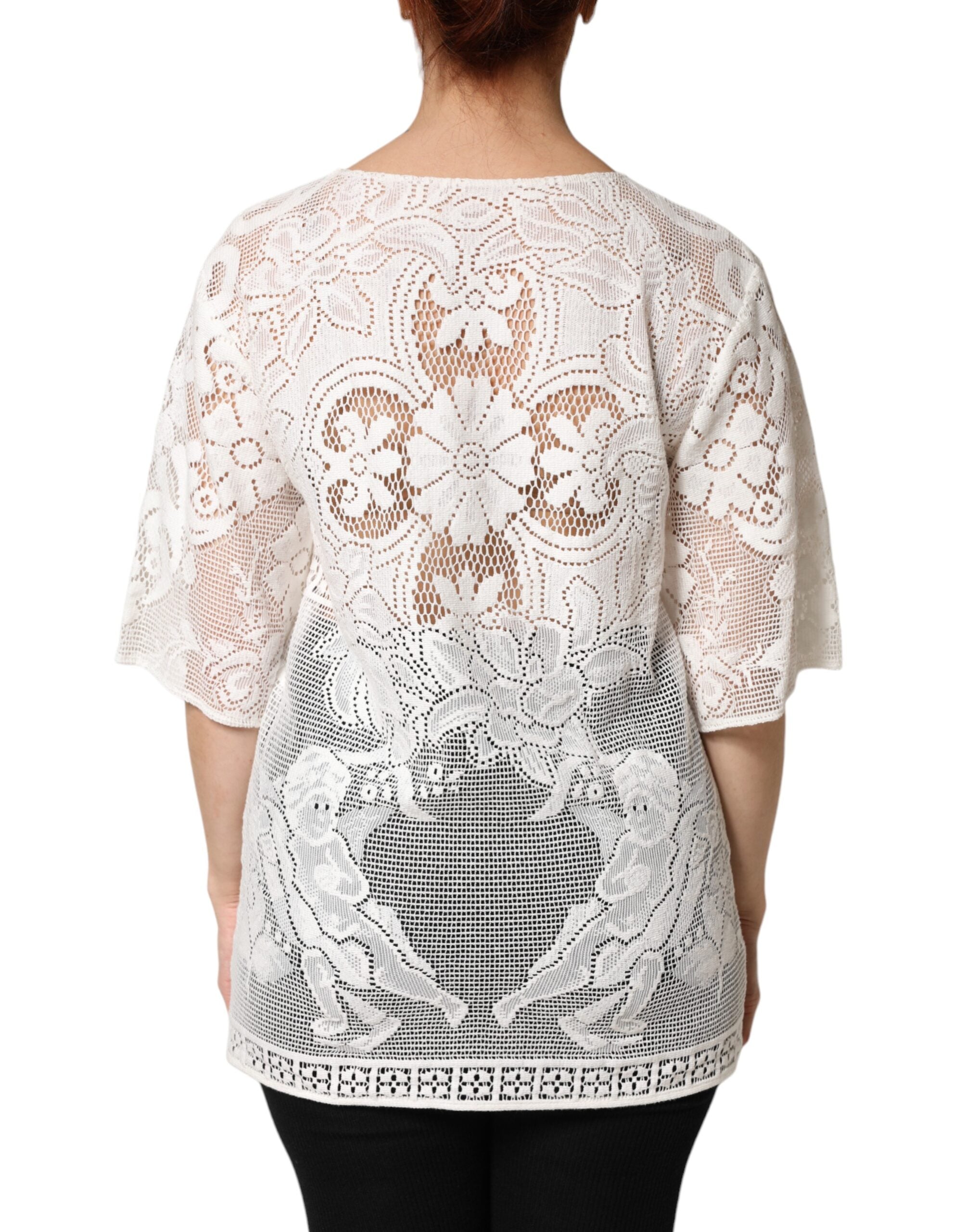 Dolce & Gabbana White Embroidery Lace Cotton Blouse Top Dolce & Gabbana