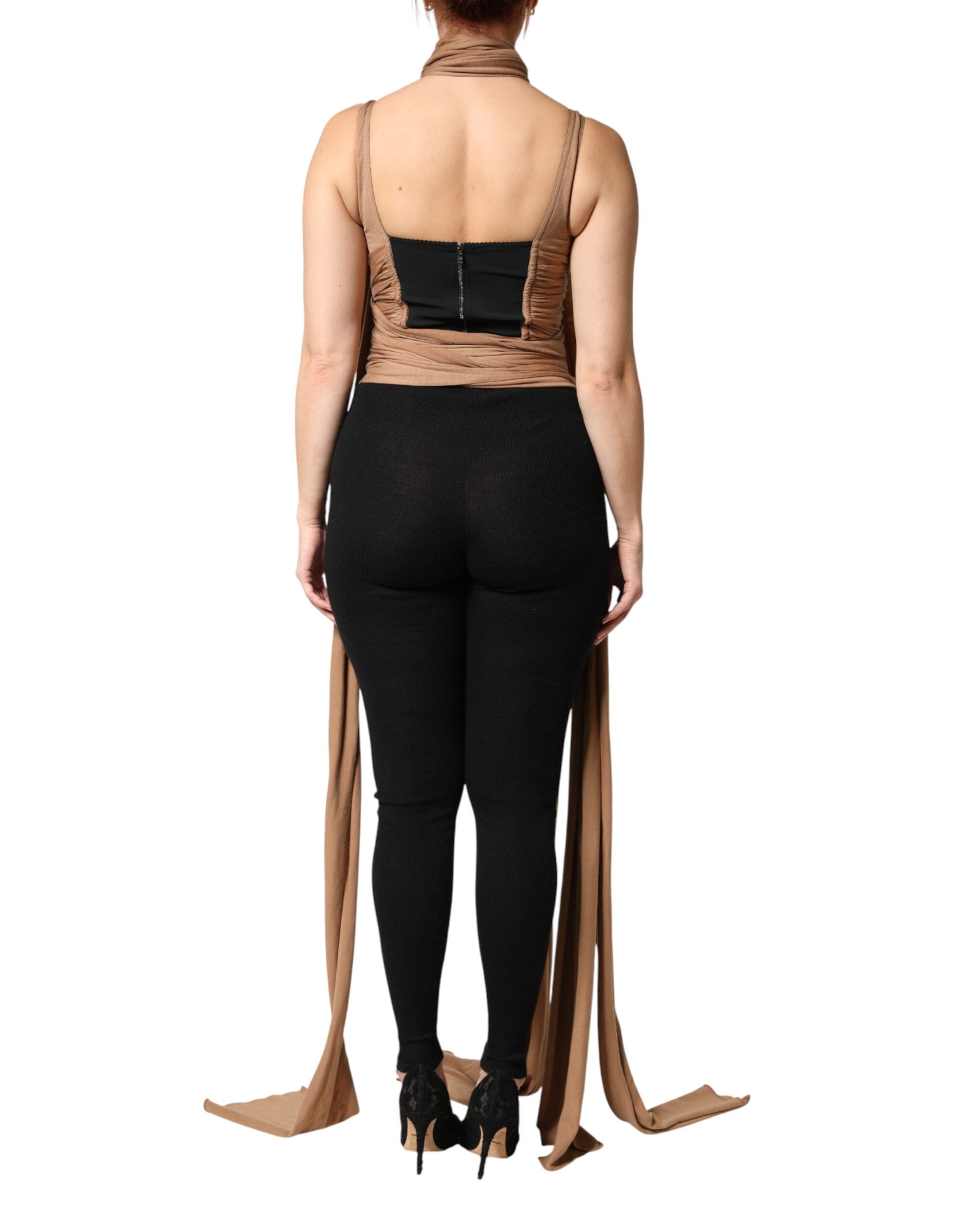 Dolce & Gabbana Brown Virgin Wool Sleeveless Scarf Tank Top Dolce & Gabbana