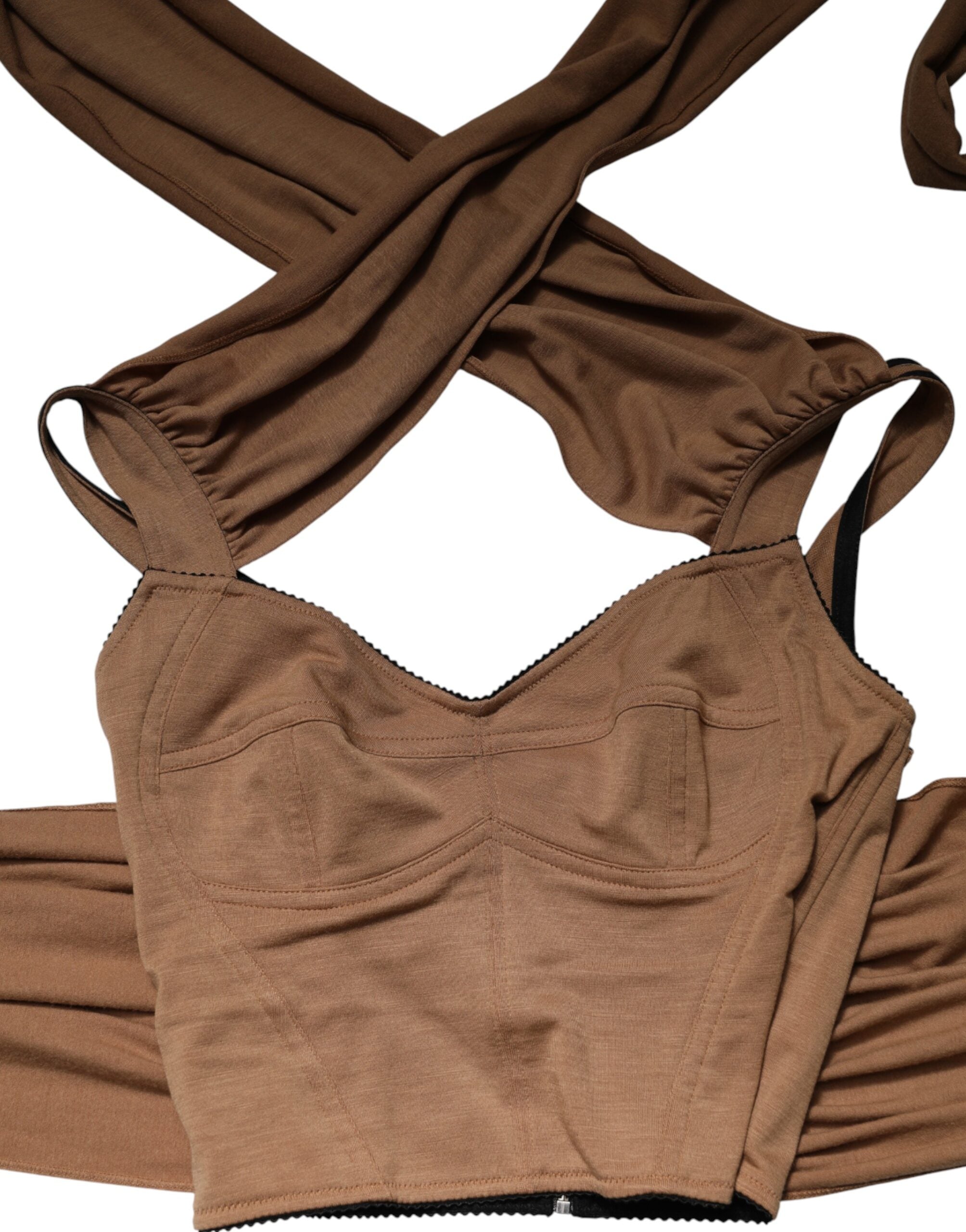 Dolce & Gabbana Brown Virgin Wool Sleeveless Scarf Tank Top Dolce & Gabbana