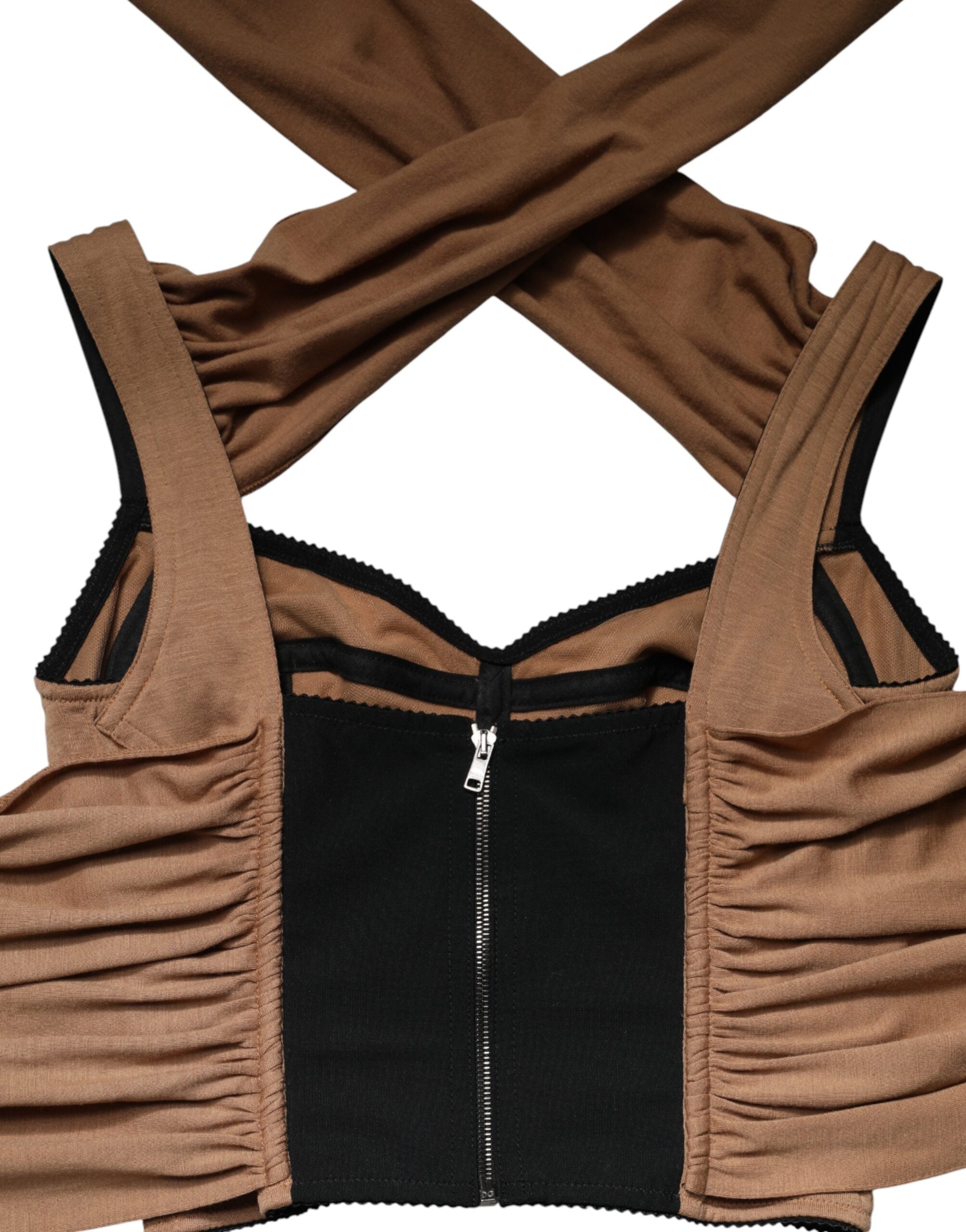 Dolce & Gabbana Brown Virgin Wool Sleeveless Scarf Tank Top Dolce & Gabbana