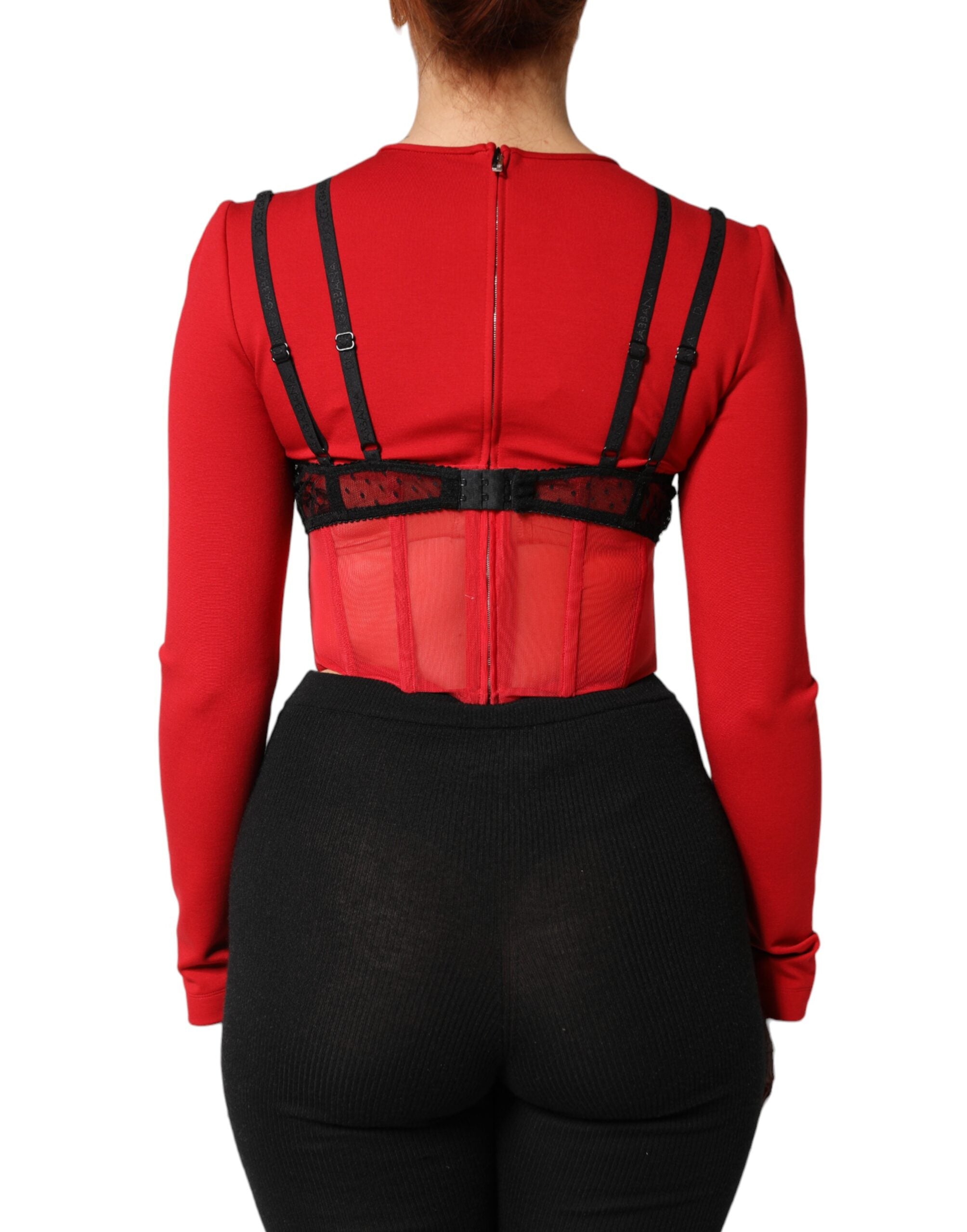 Dolce & Gabbana Red Black Nylon Bralette-Style Cropped Top Dolce & Gabbana