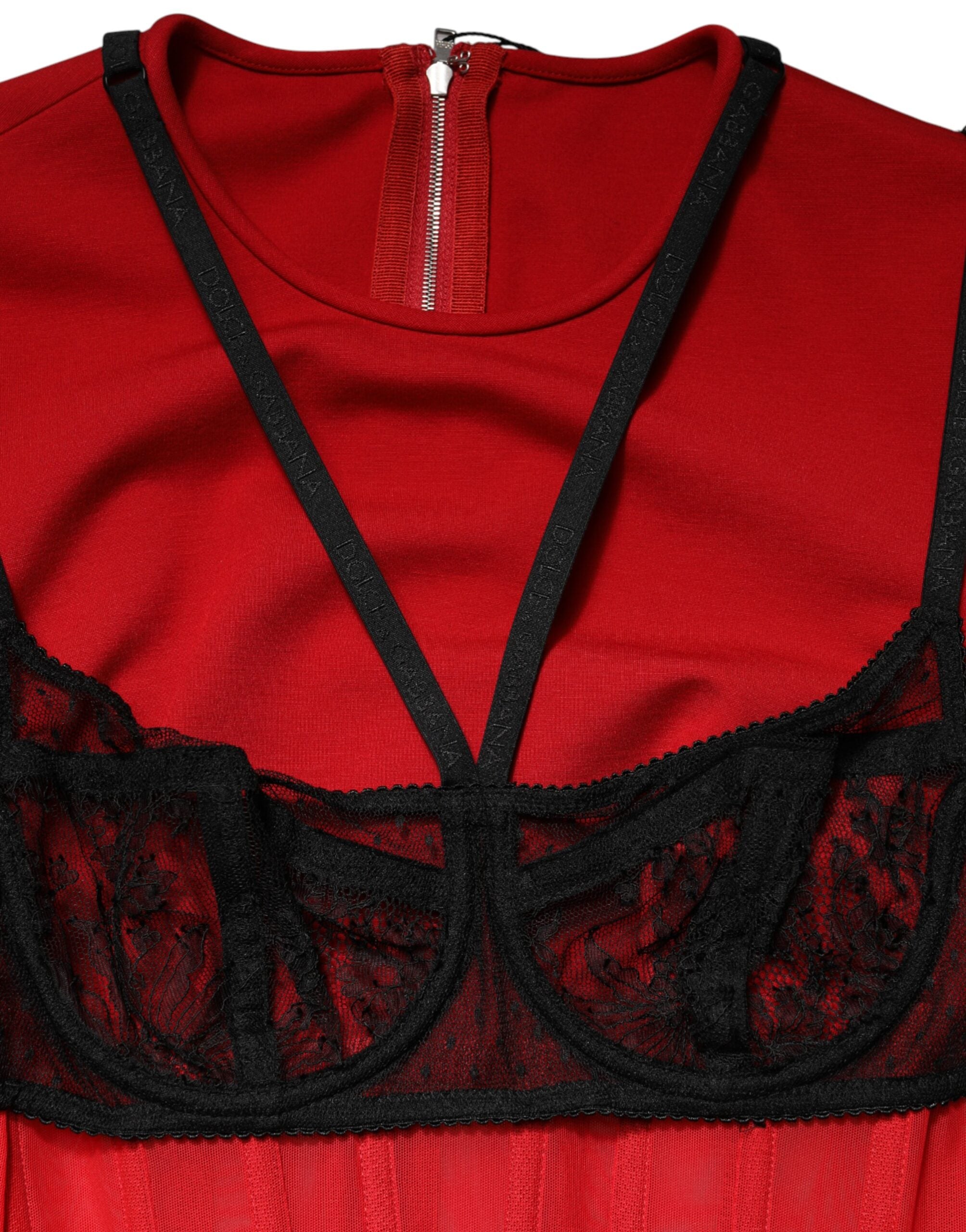 Dolce & Gabbana Red Black Nylon Bralette-Style Cropped Top Dolce & Gabbana