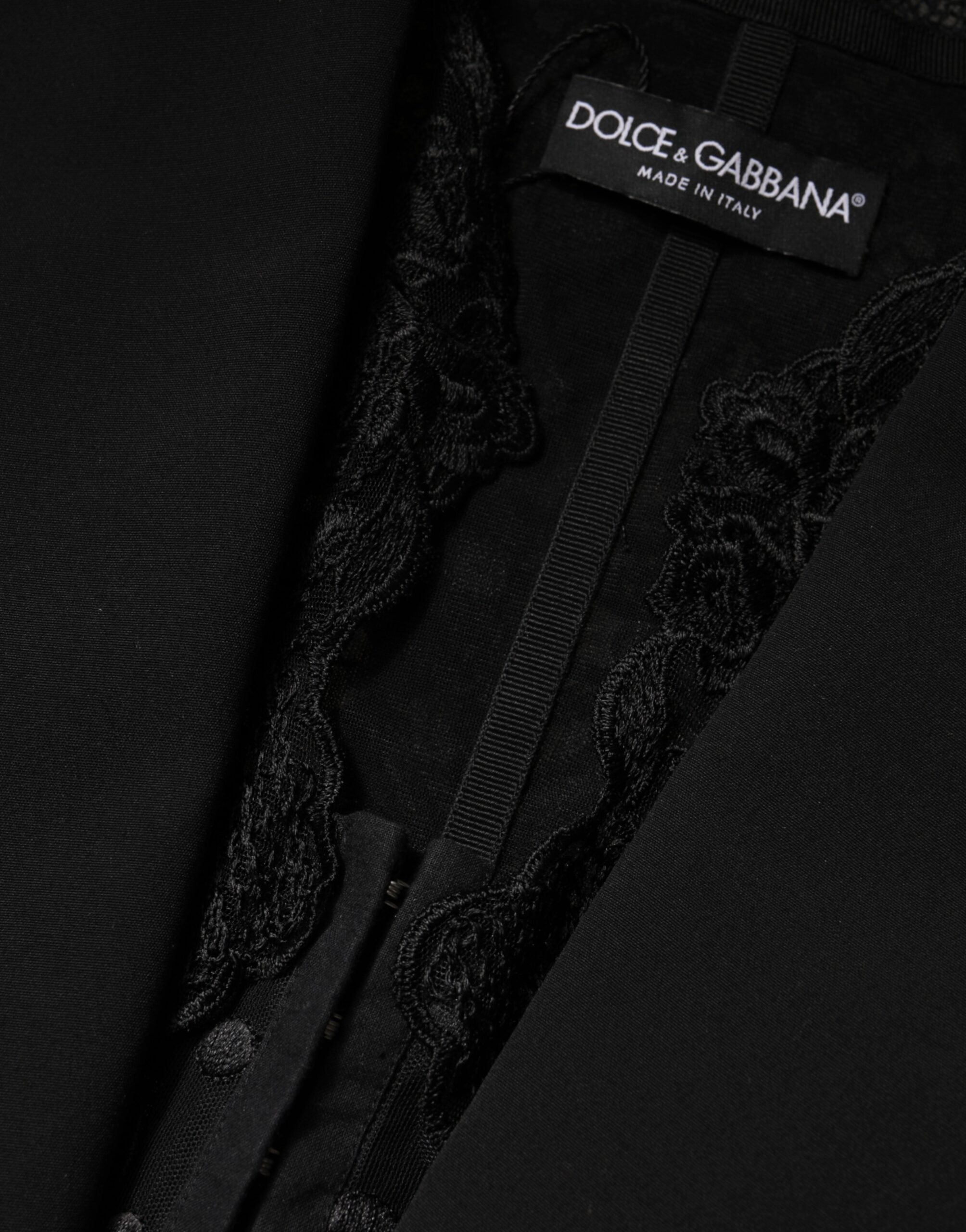 Dolce & Gabbana Black Lace V-neck Slit Hem Gathered Waist Vest Jacket Dolce & Gabbana