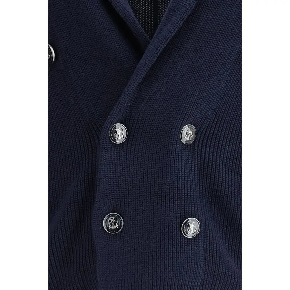 Brunello Cucinelli Blue Cotton Cardigan Brunello Cucinelli