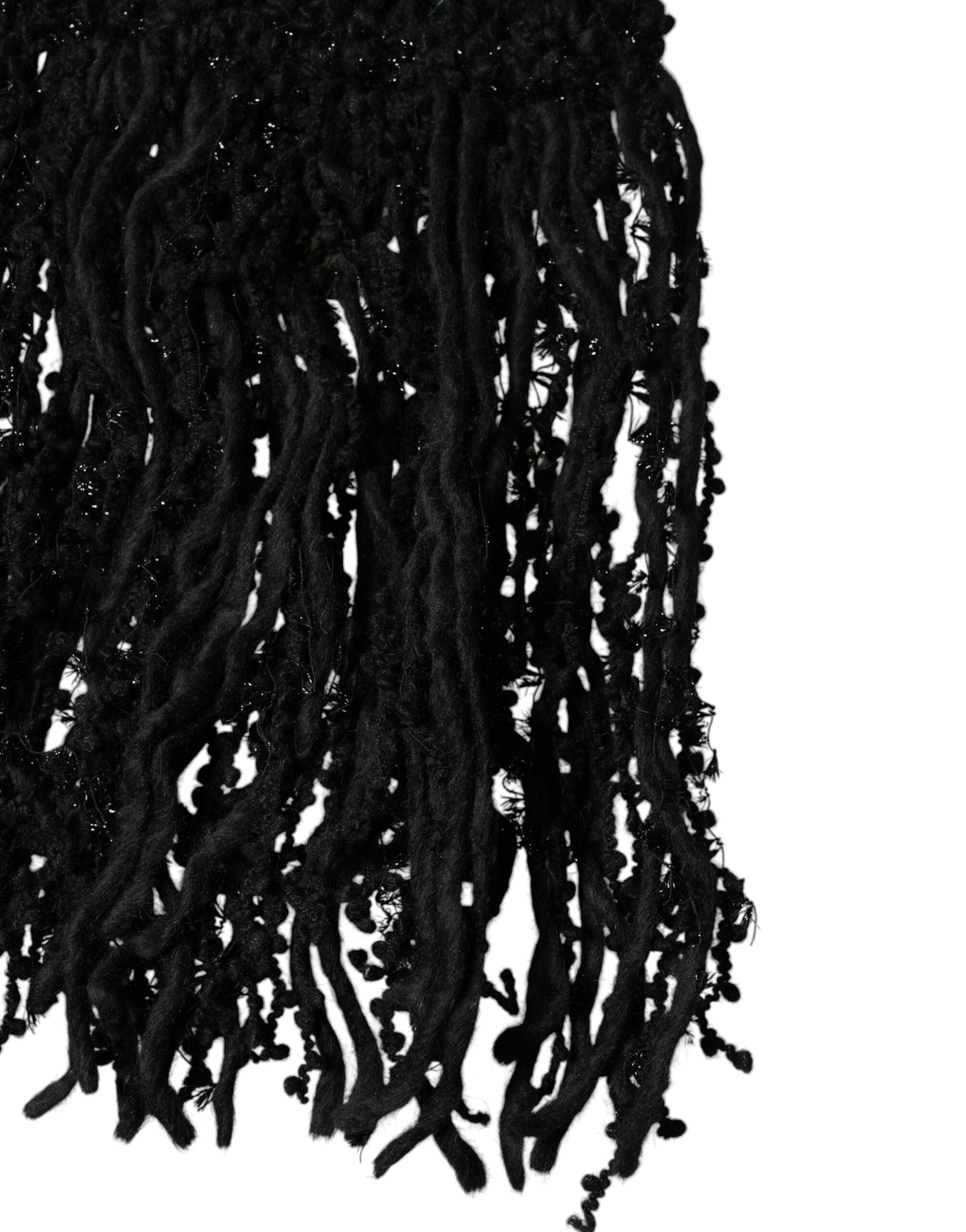 Dolce & Gabbana Black Wool Fringes Neck Wrap Foulard Scarf Dolce & Gabbana
