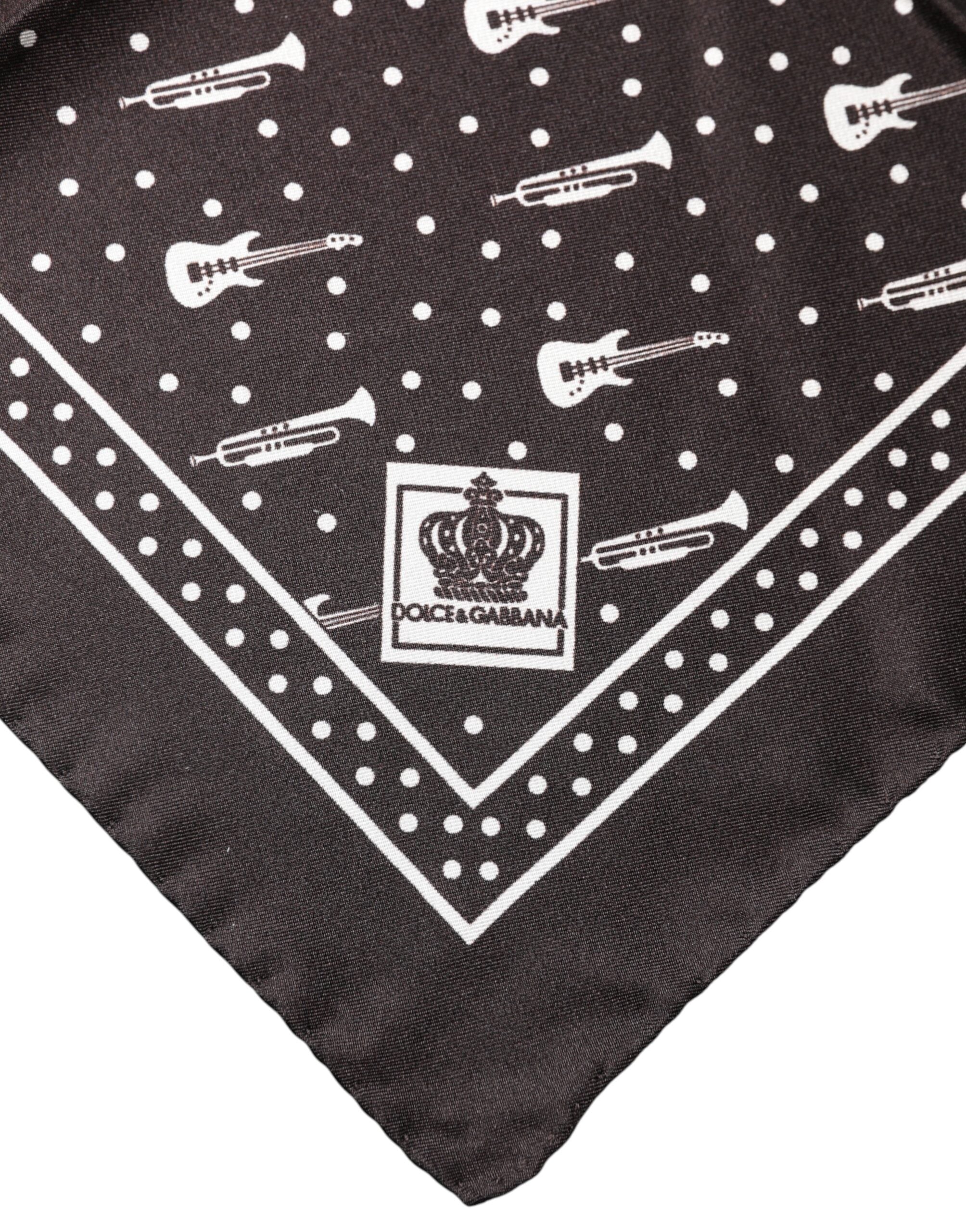 Dolce & Gabbana Black Guitar Trumpet Men Handkerchief Scarf Dolce & Gabbana
