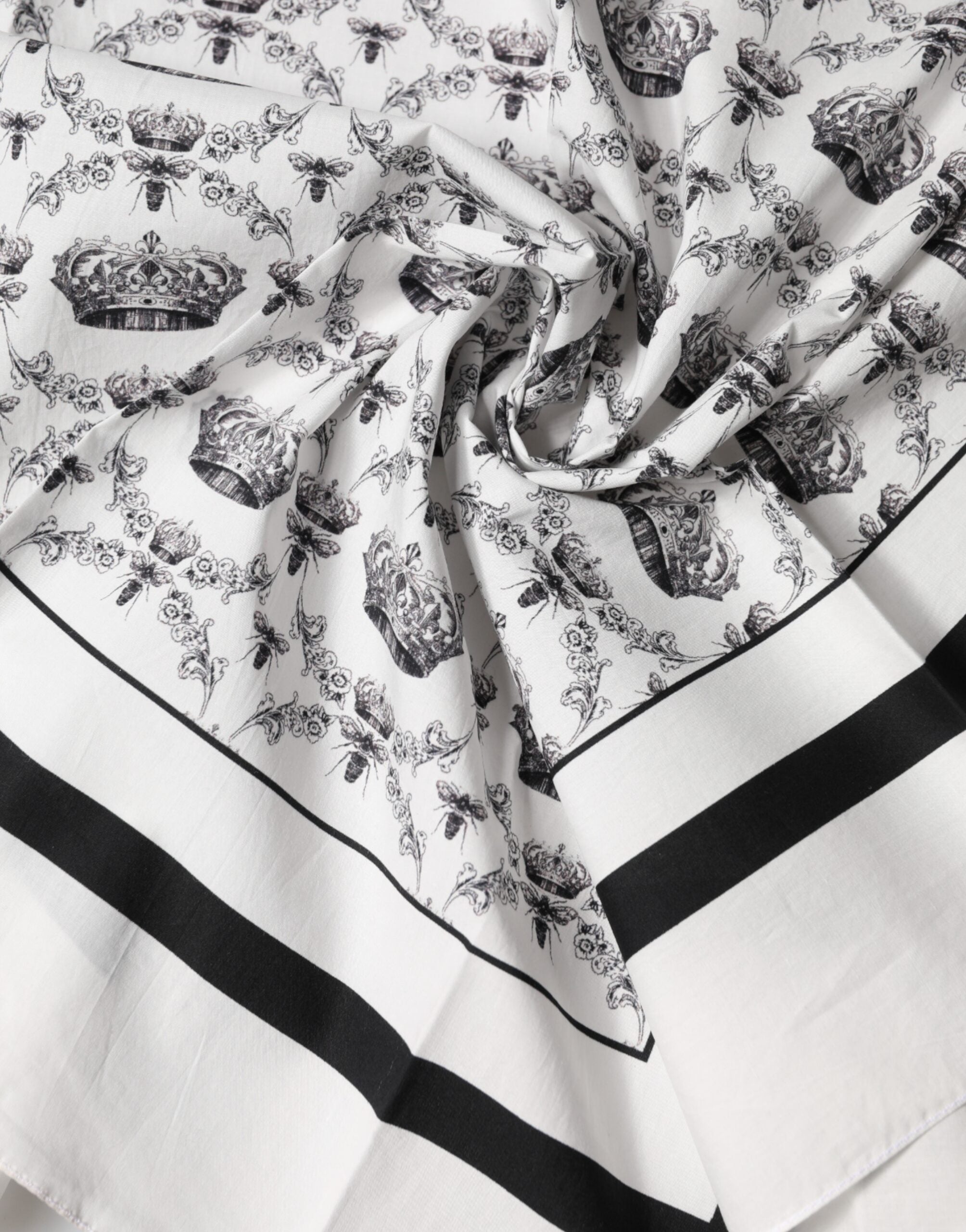 Dolce & Gabbana White Crown Cotton Men Square Foulard Scarf Dolce & Gabbana