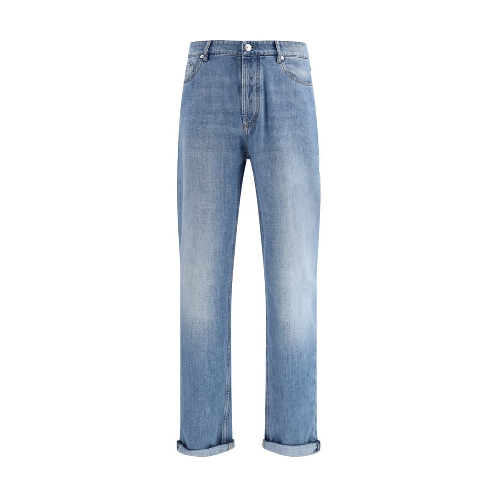 Brunello Cucinelli Blue Cotton Straight-Leg Jeans Brunello Cucinelli