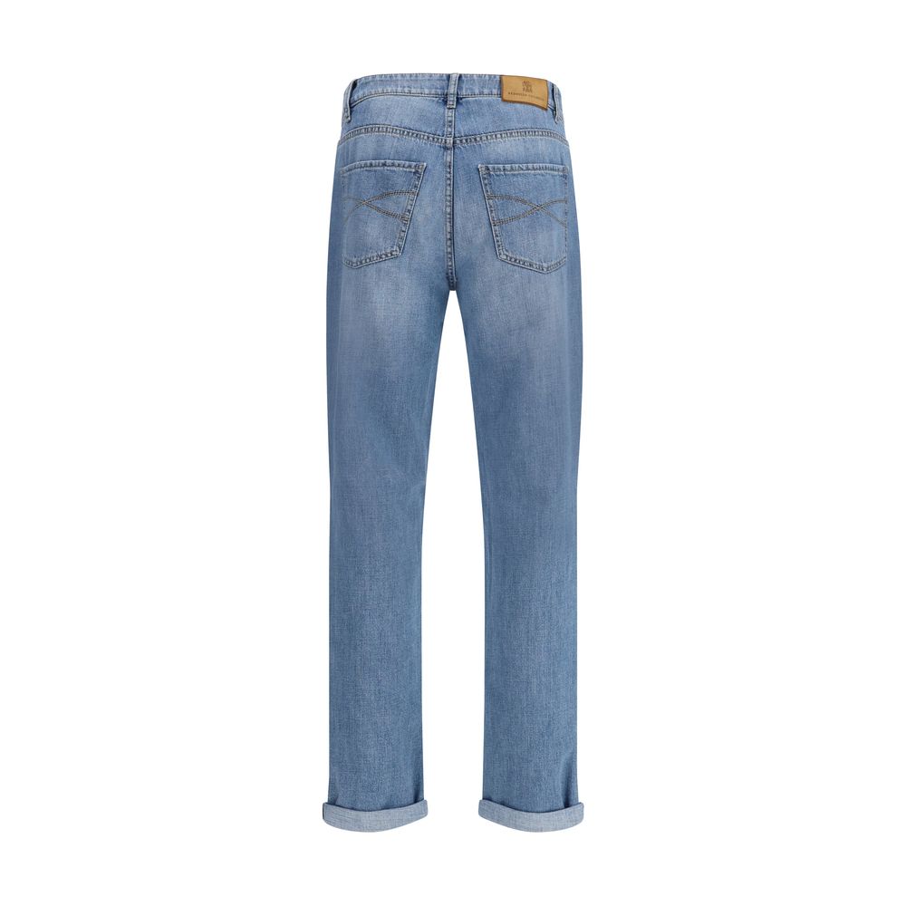 Brunello Cucinelli Blue Cotton Straight-Leg Jeans Brunello Cucinelli