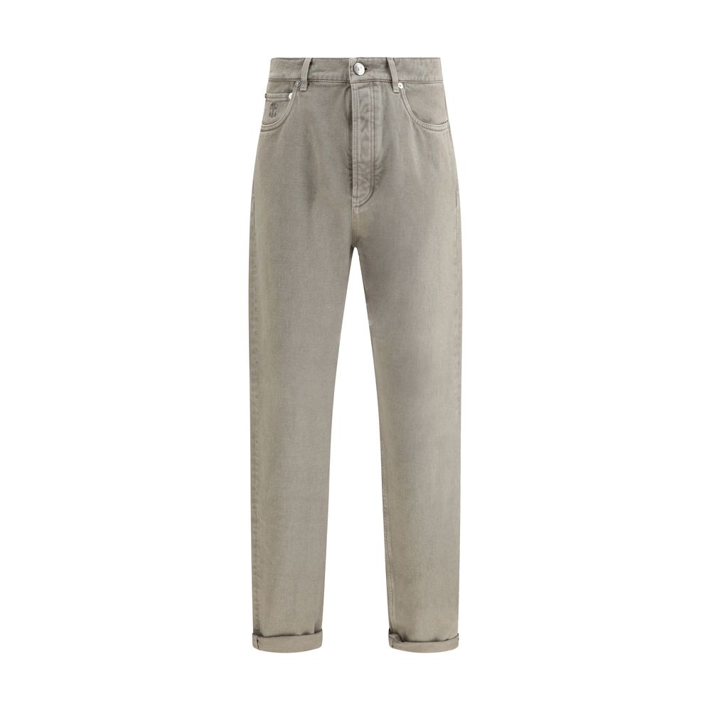 Brunello Cucinelli Bicolor Cotton Straight-Leg Jeans Brunello Cucinelli