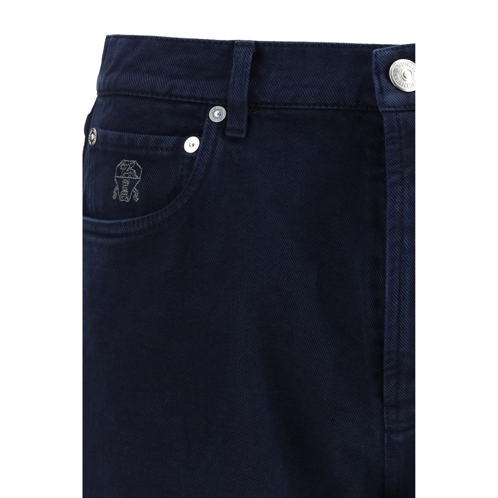 Brunello Cucinelli Blue Cotton Straight-Leg Jeans Brunello Cucinelli