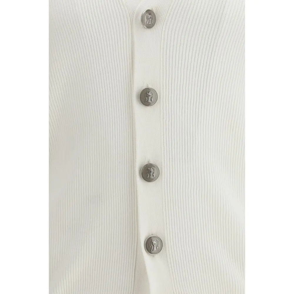 Brunello Cucinelli White Cotton Cardigan Brunello Cucinelli
