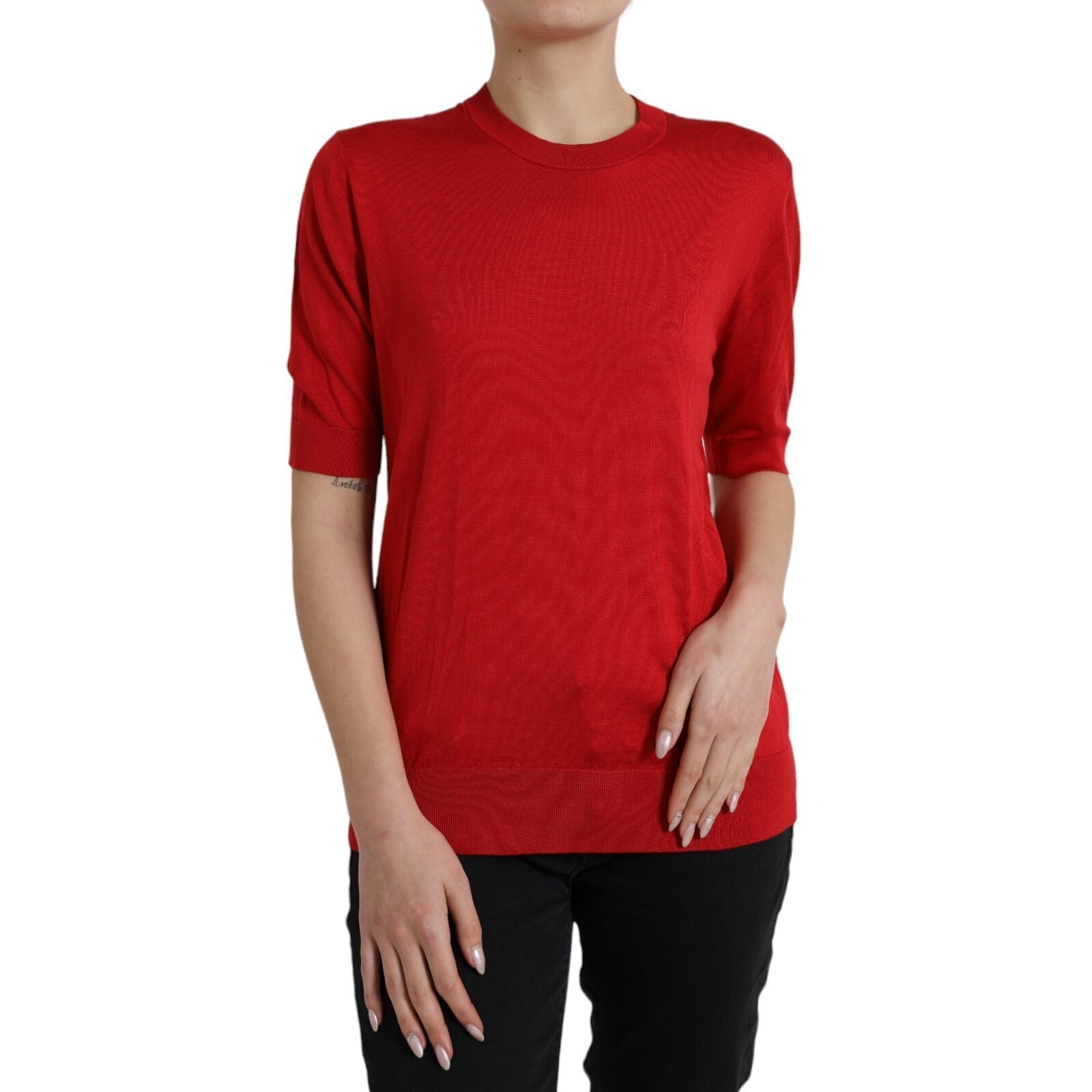 Dolce & Gabbana Red Silk Crew Neck Short Sleeves Top T-shirt Dolce & Gabbana