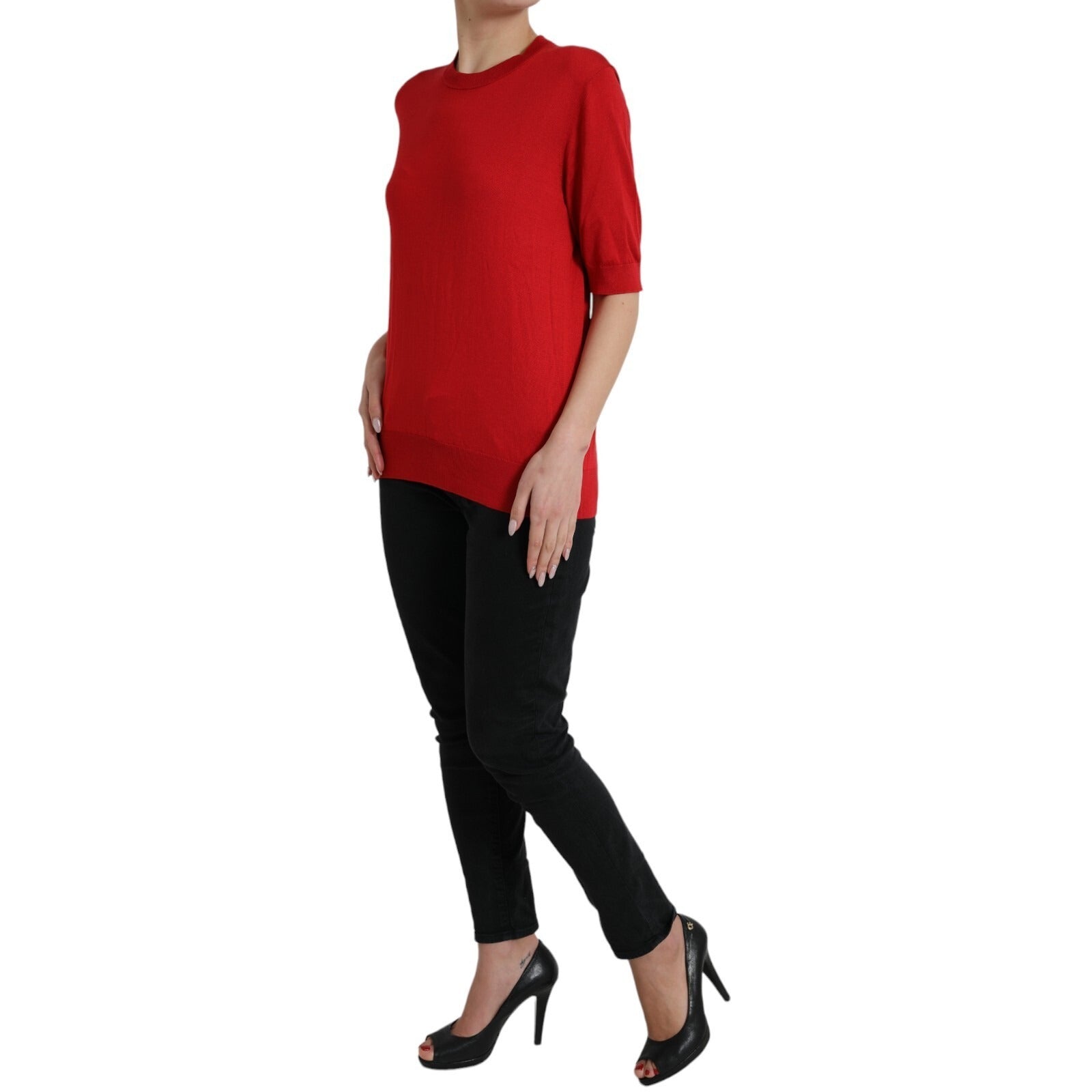 Dolce & Gabbana Red Silk Crew Neck Short Sleeves Top T-shirt Dolce & Gabbana