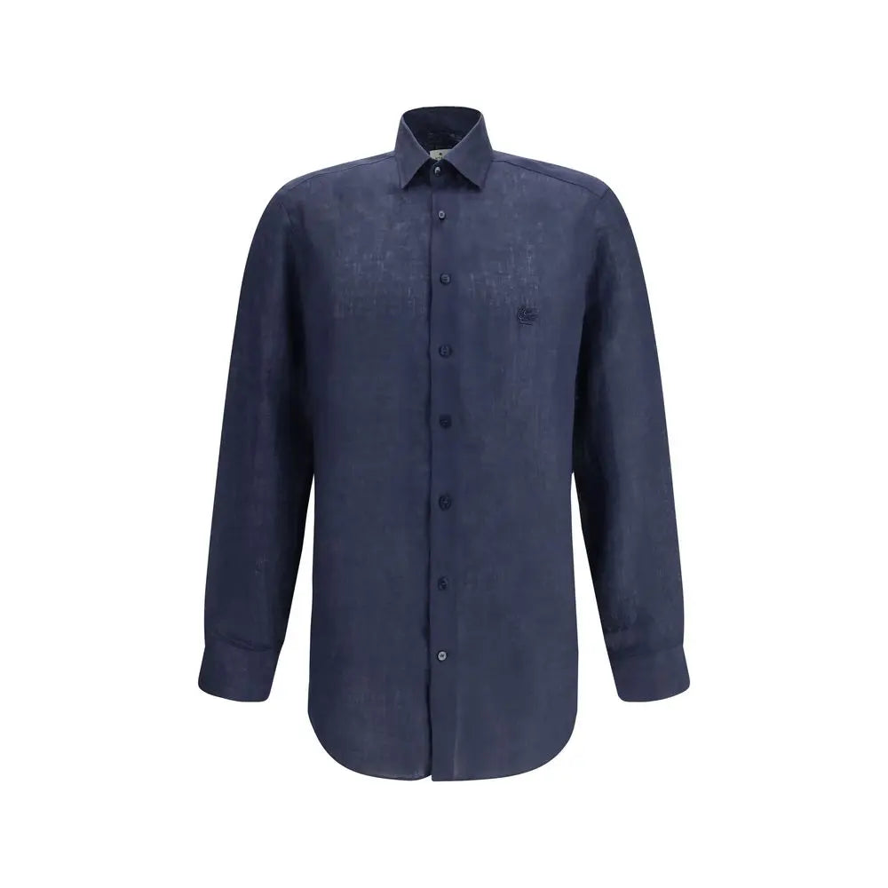 Etro Blue Linen Dress Shirt Etro