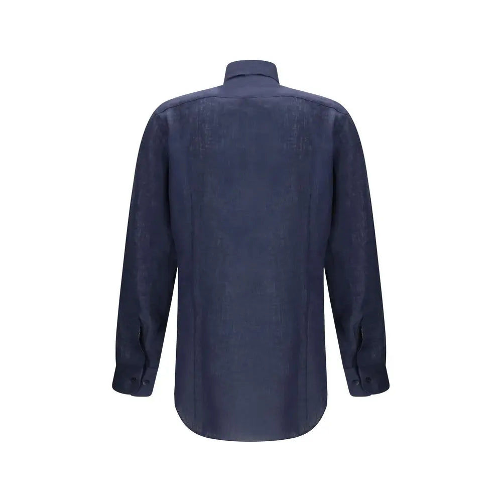Etro Blue Linen Dress Shirt Etro