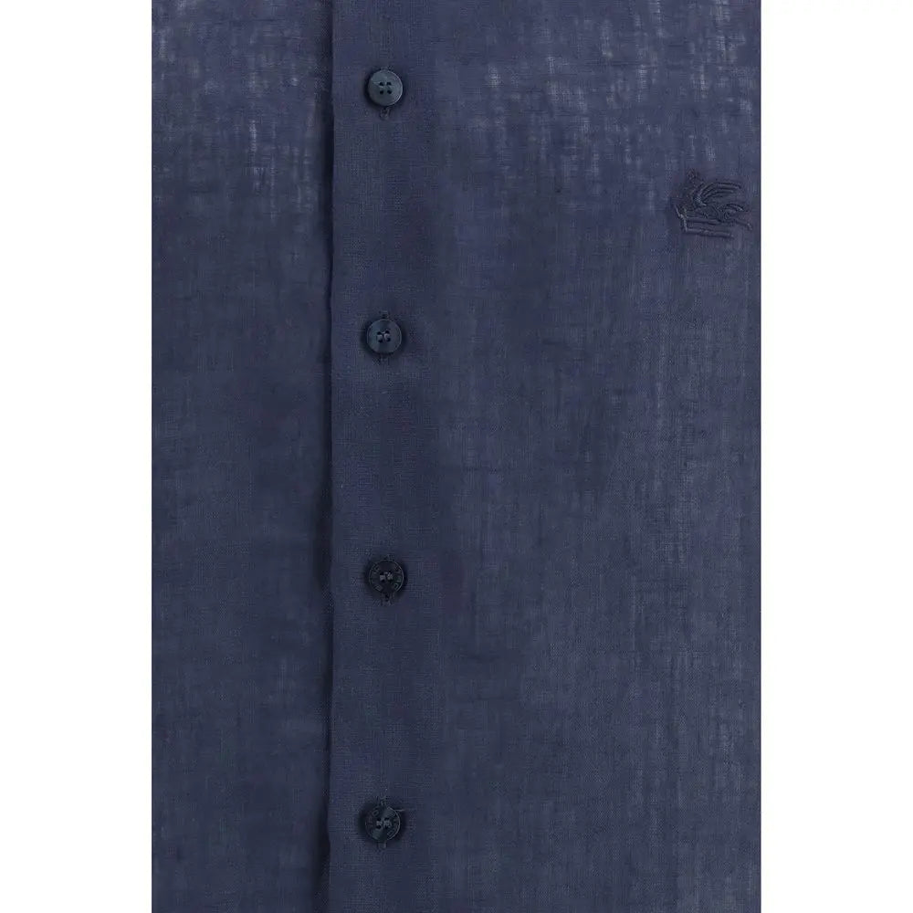 Etro Blue Linen Dress Shirt Etro