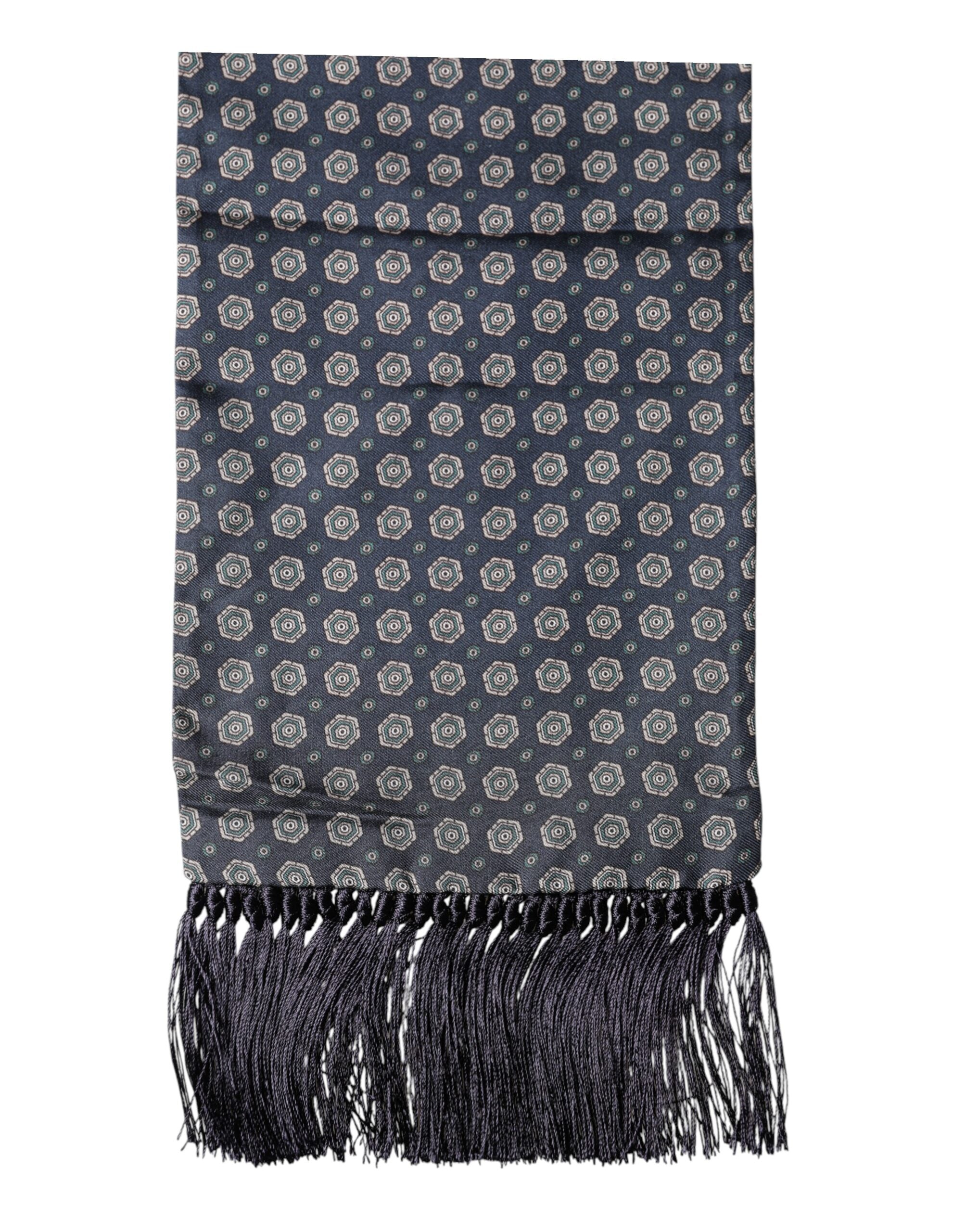 Dolce & Gabbana Blue Patterned Fringes Neck Foulard Scarf Dolce & Gabbana