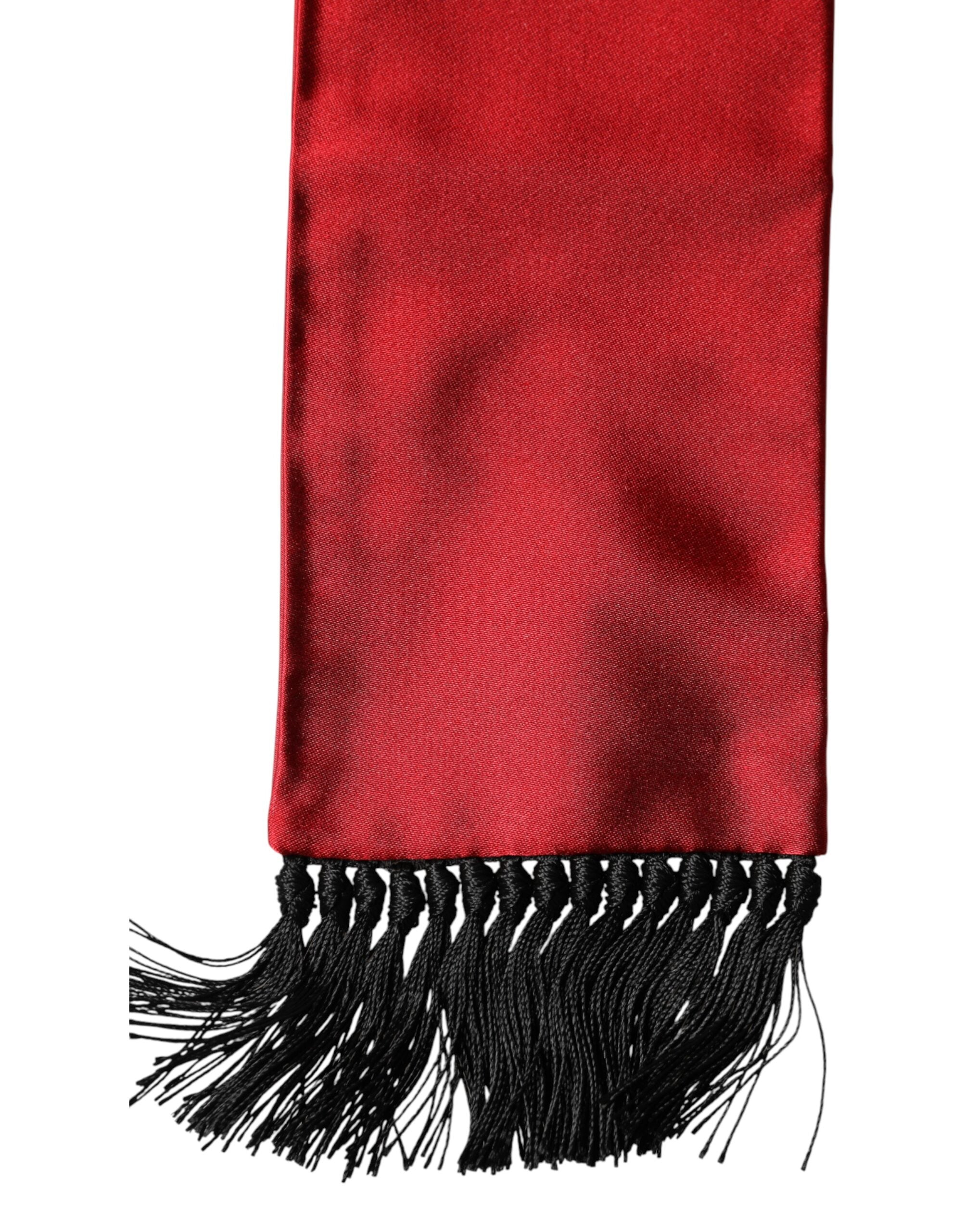 Dolce & Gabbana Red Silk Fringes Neck Wrap Foulard Scarf Dolce & Gabbana