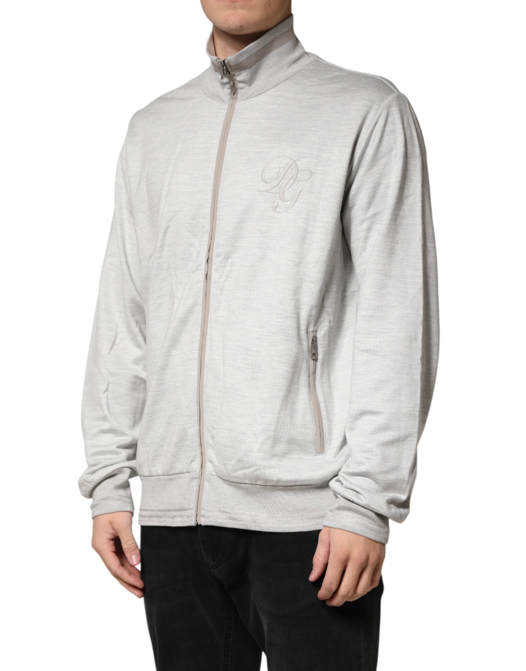 Dolce & Gabbana Light Gray Cotton Zipped Cardigan Sweater Dolce & Gabbana